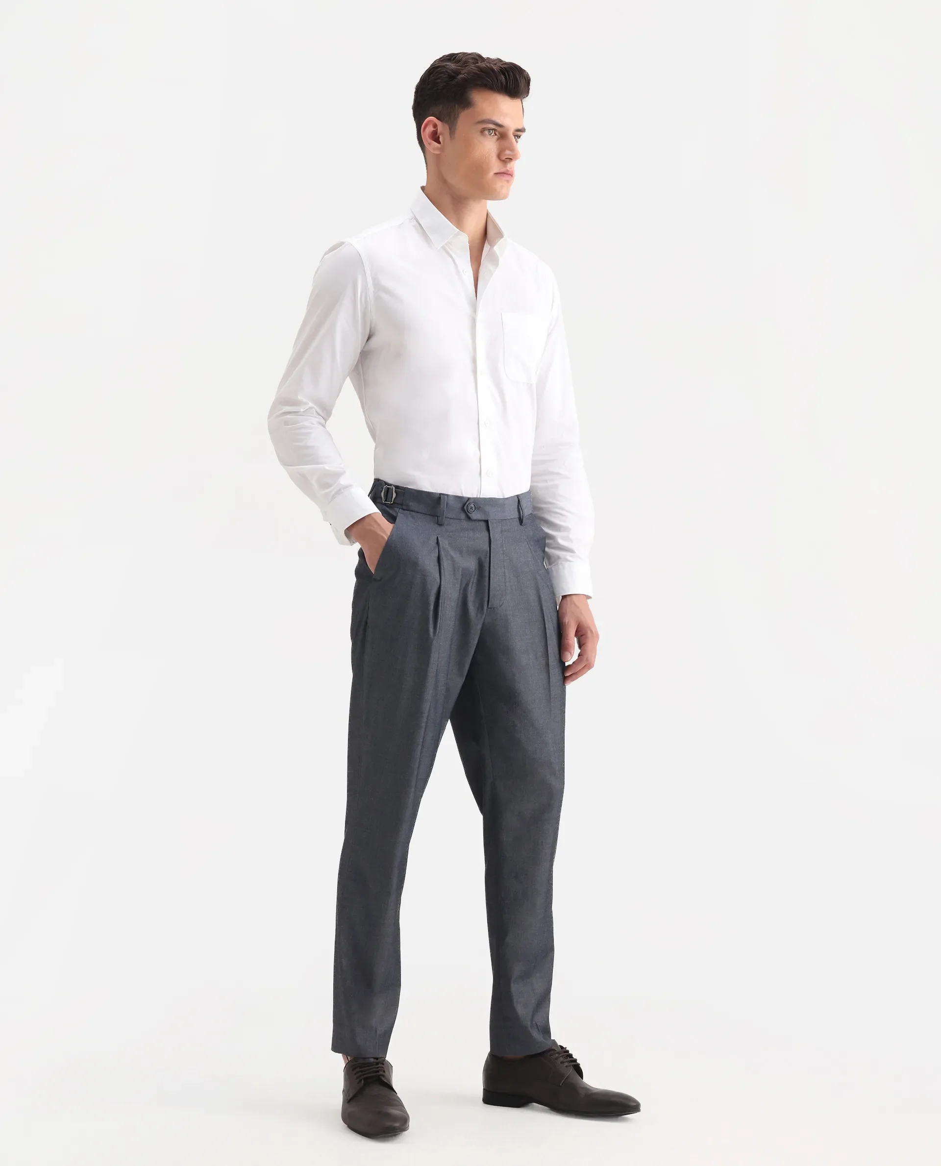 Rare Rabbit Men's Naji Blue Cotton Blend Plain Relaxed Fit Trouser - Image 6