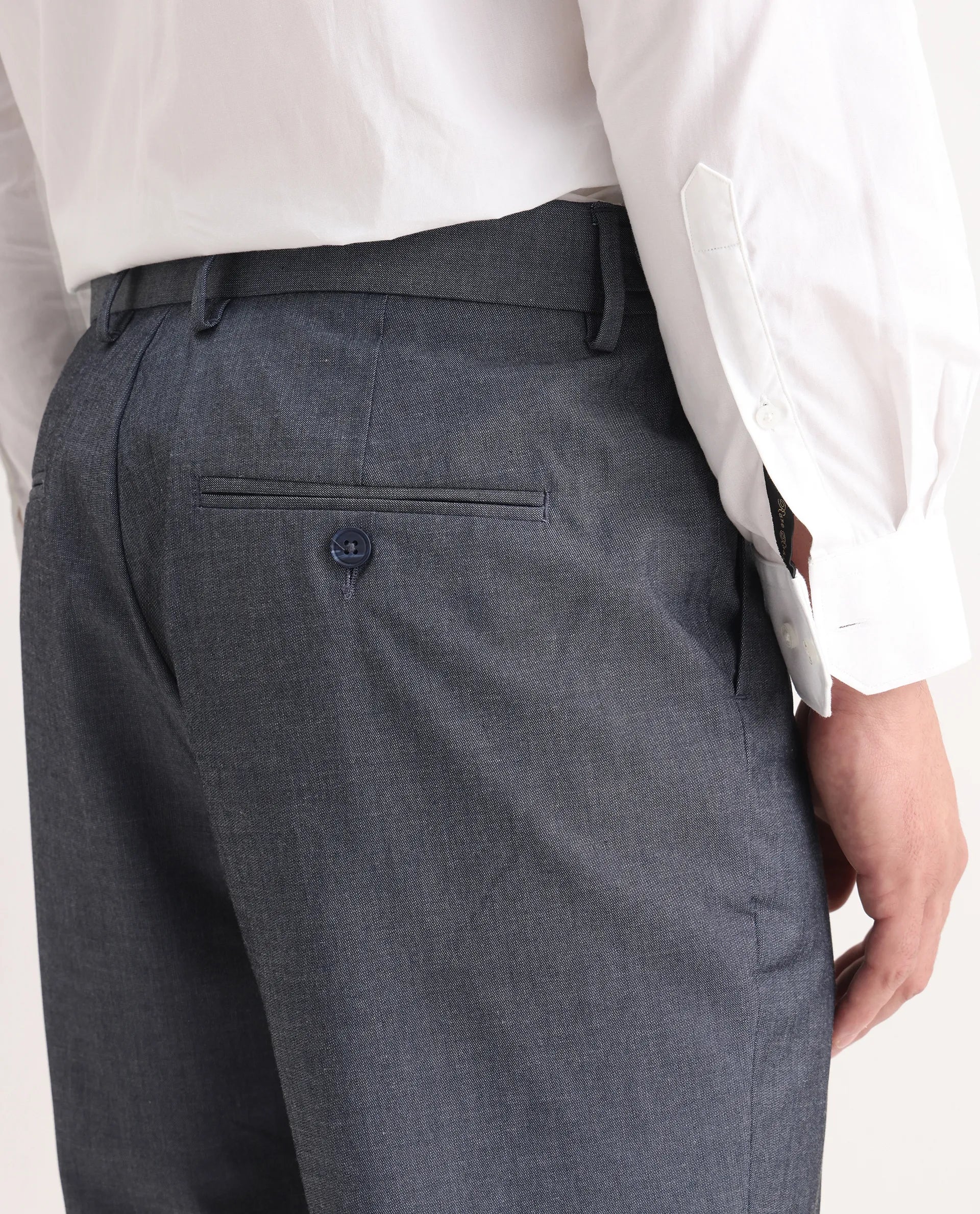 Rare Rabbit Men's Naji Blue Cotton Blend Plain Relaxed Fit Trouser - Image 7