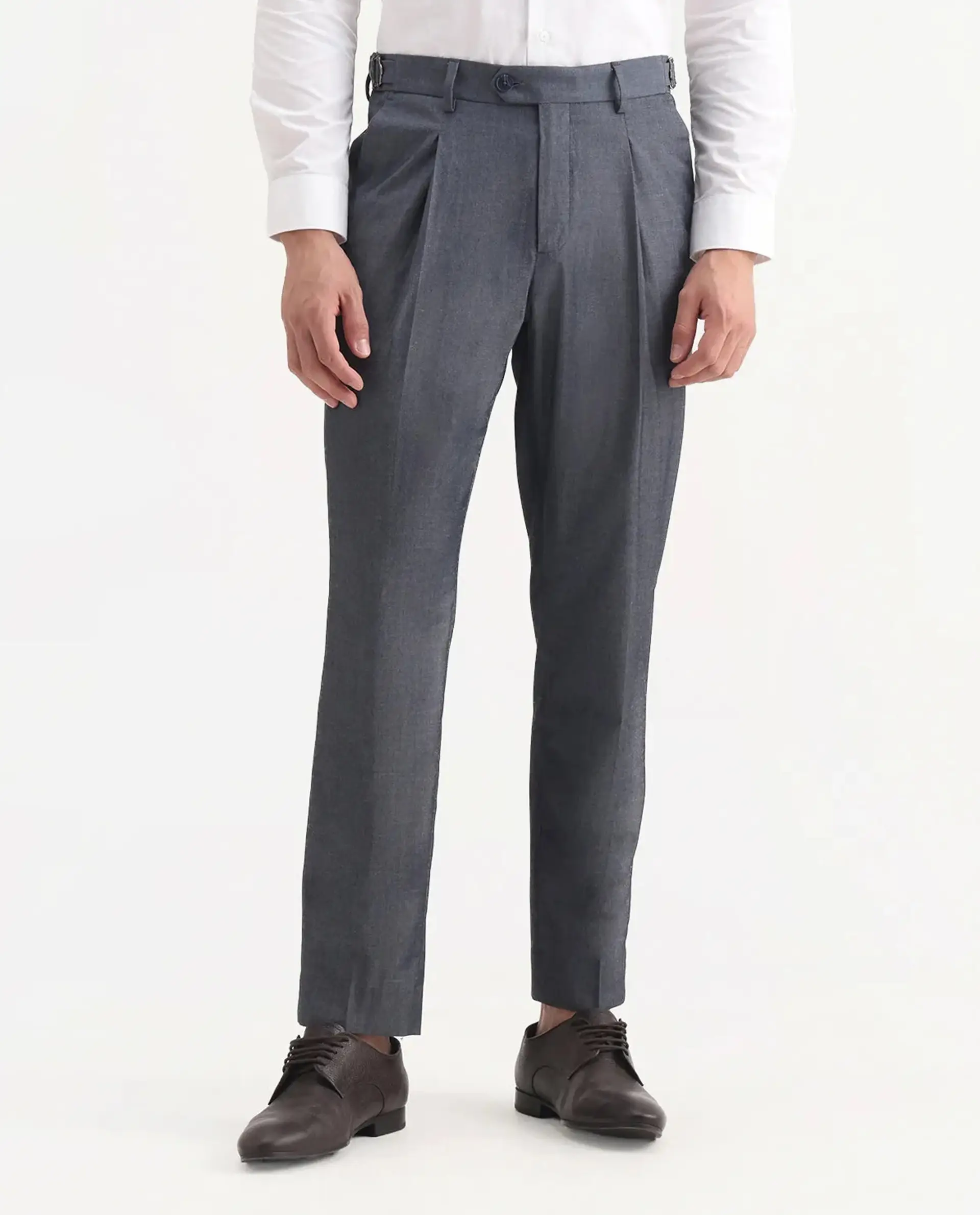 Rare Rabbit Men's Naji Blue Cotton Blend Plain Relaxed Fit Trouser - Image 9