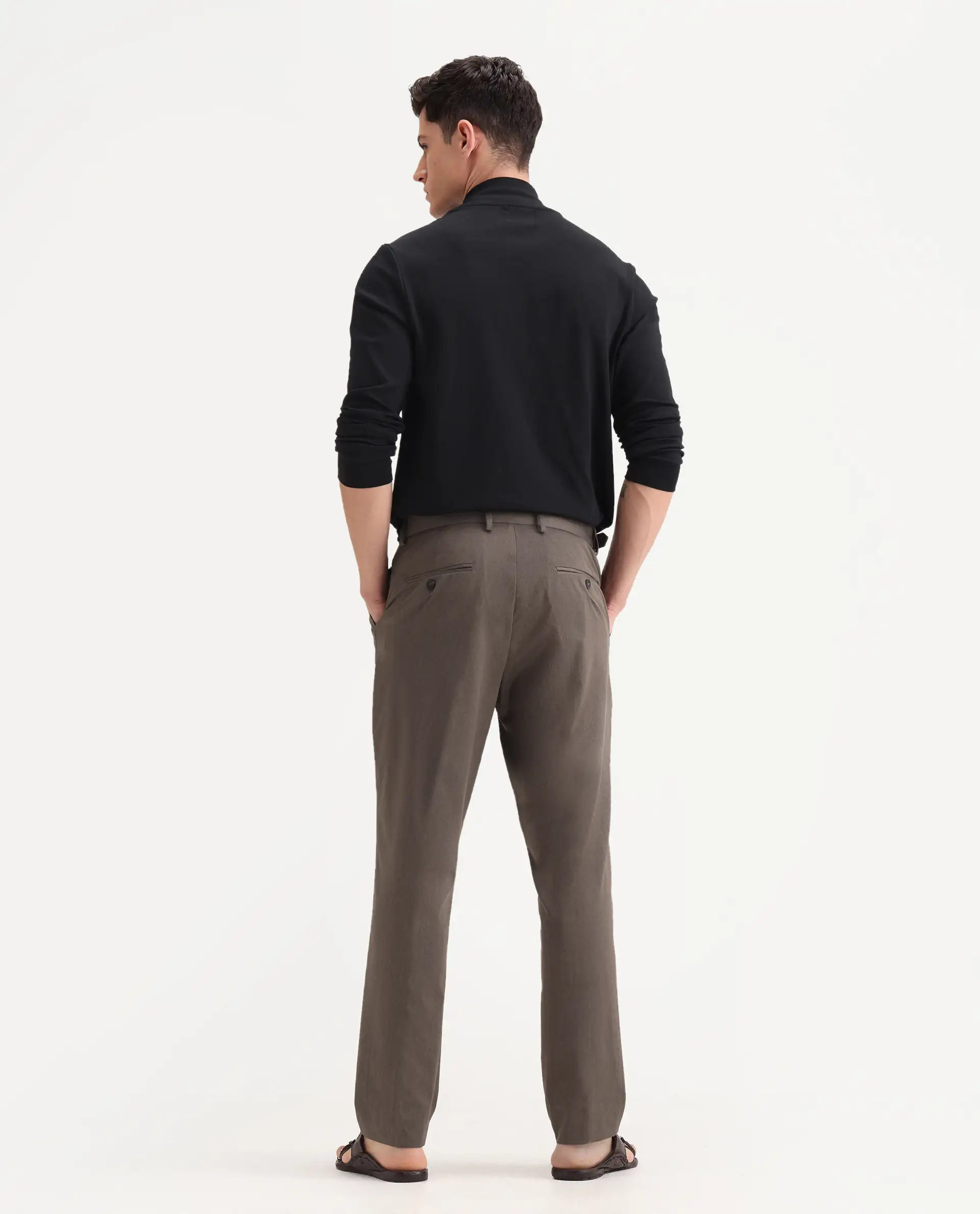 Rare Rabbit Men's Naji Dark Brown Cotton Blend Plain Relaxed Fit Trouser - Image 8