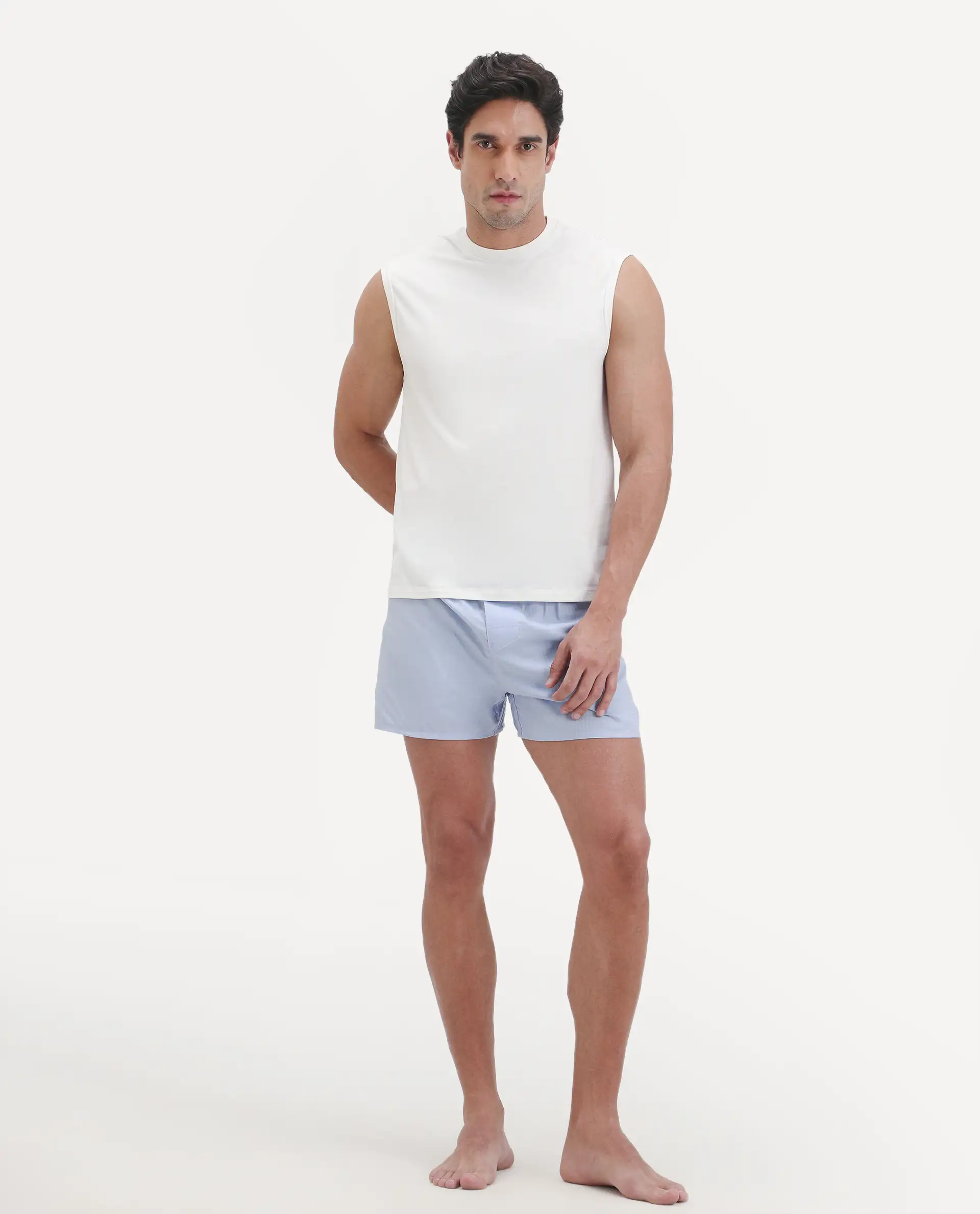 Rare Rabbit Men's Nats White Viscose Fabric Regular Fit Plain Stretchable Sleeveless Vest - Image 4