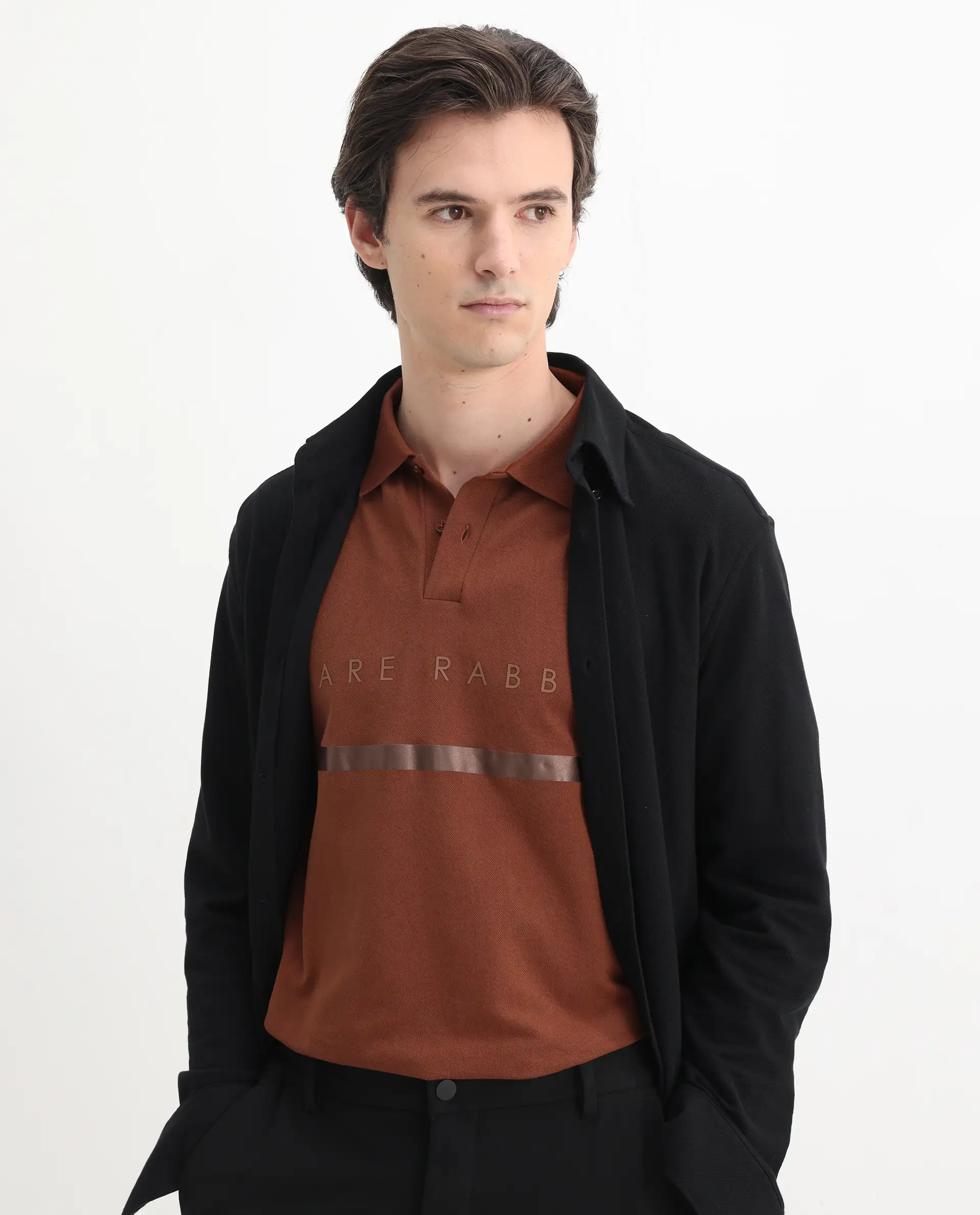 Rare Rabbit Men's Nellit Dusky Rust Cotton Blend Plain Regular Fit Half Sleeve Polo