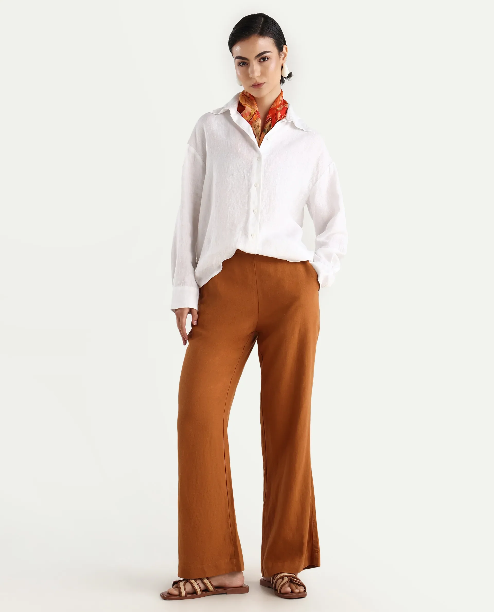 Rareism Women's Nenorat White Linen Spread Collar Boxy Fit Shirt - Image 2
