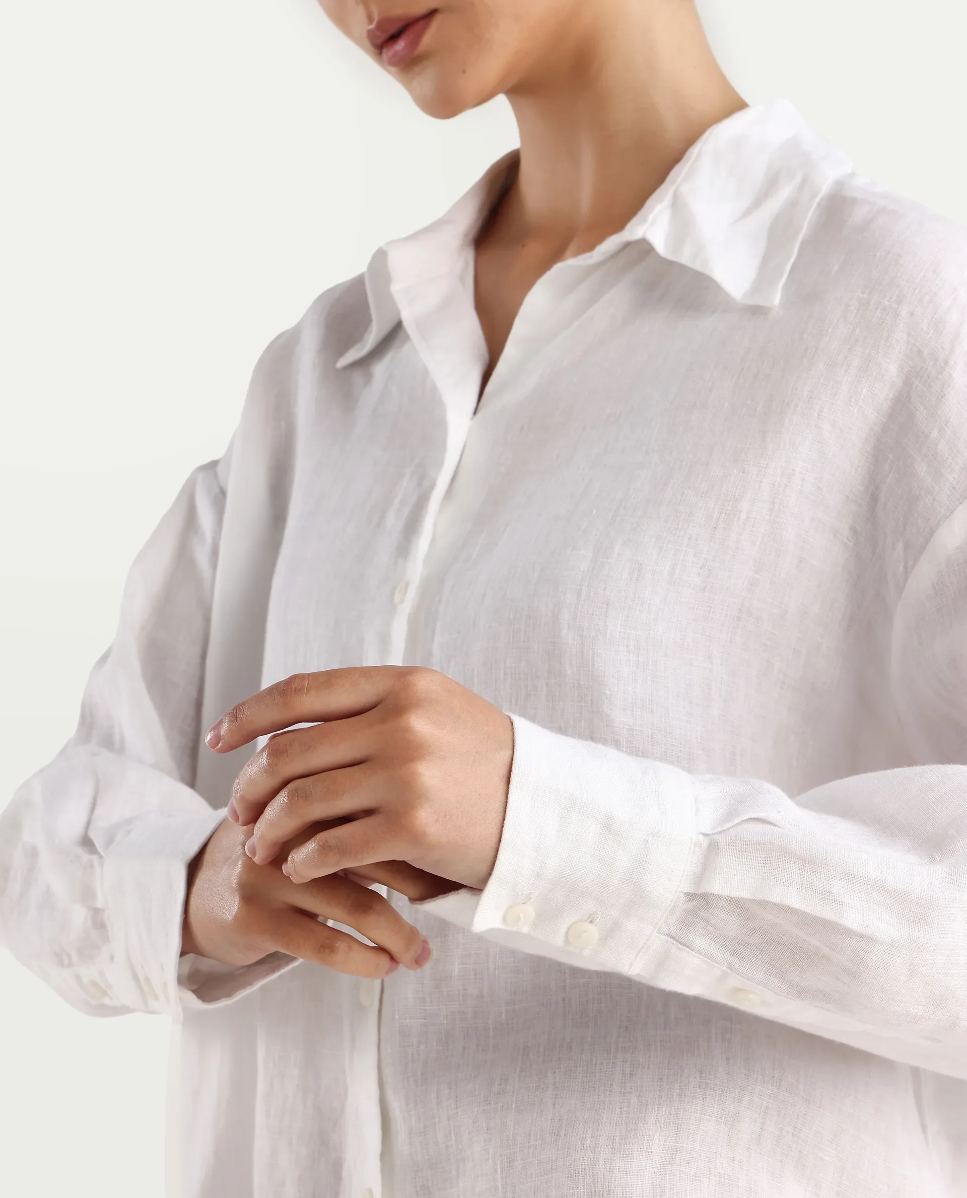 Rareism Women's Nenorat White Linen Spread Collar Boxy Fit Shirt - Image 5
