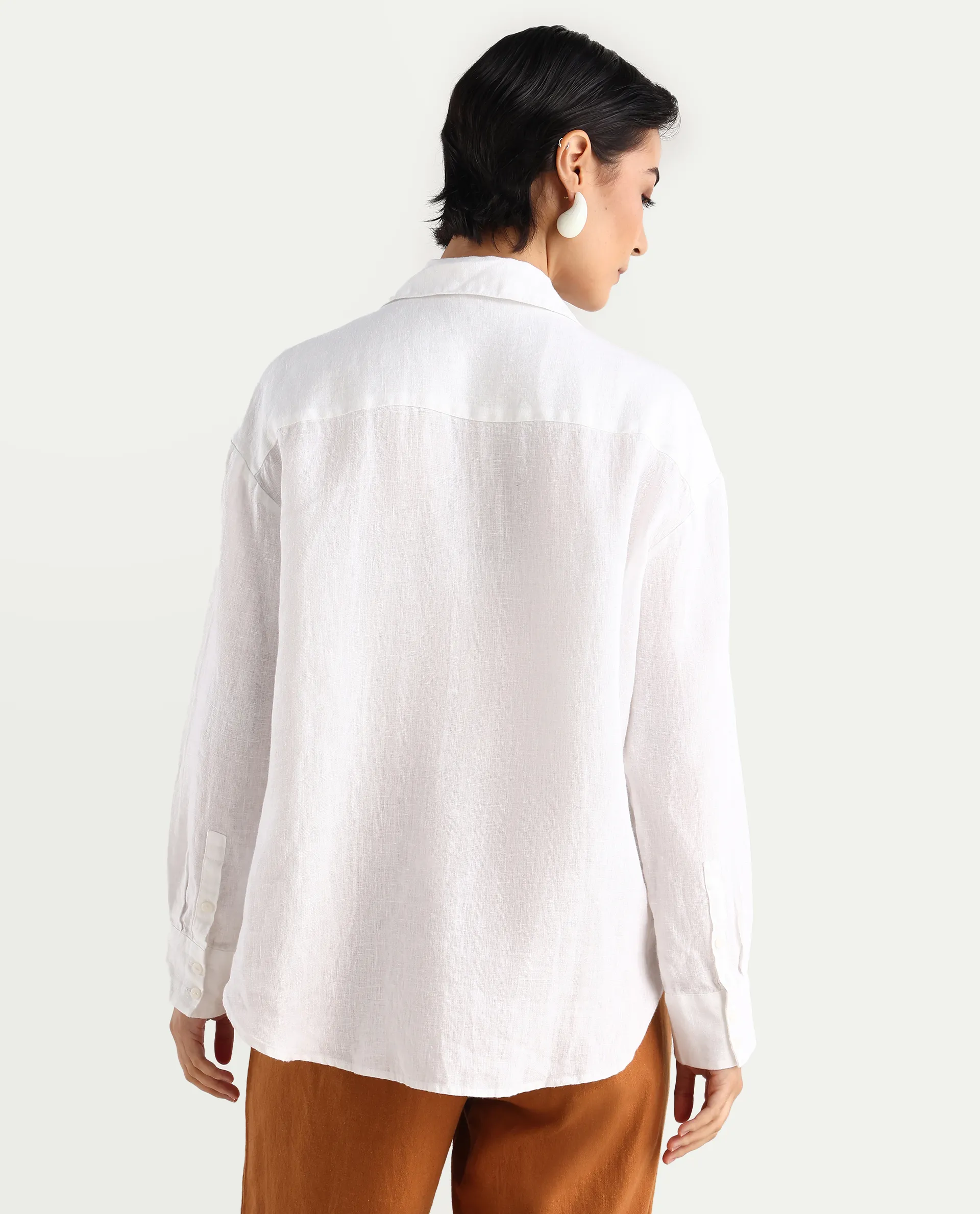 Rareism Women's Nenorat White Linen Spread Collar Boxy Fit Shirt - Image 8