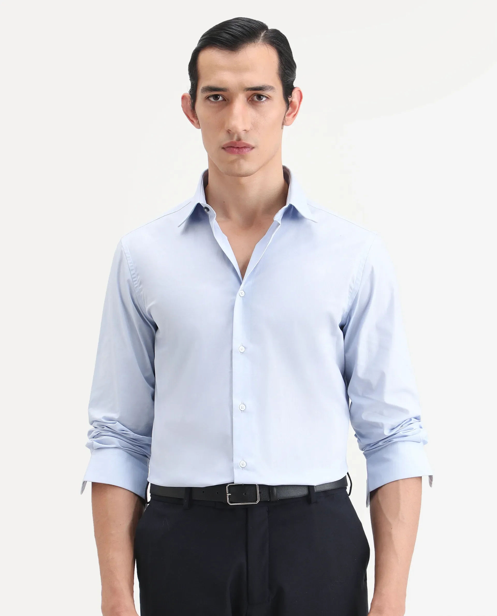 Rare Rabbit Men's Neutron-Ss26 Light Blue Cotton Blend Full Sleeve Spread Collar Regular Fit Plain Shirt - Image 4