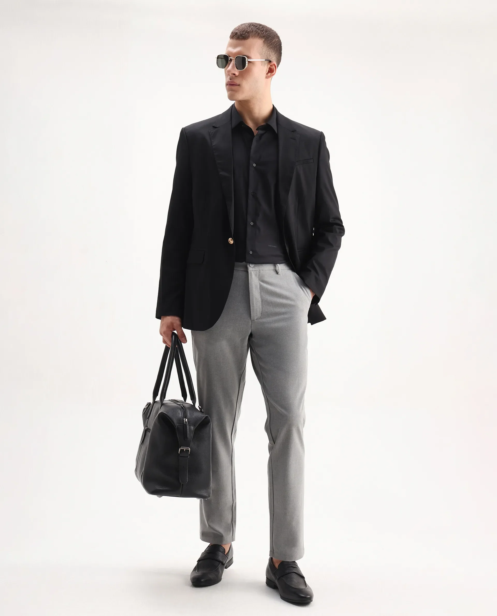 Rare Rabbit Men's Newton 25 Black Cotton Blend Plain Regular Fit Full Sleeve Collared Shirt - Image 2