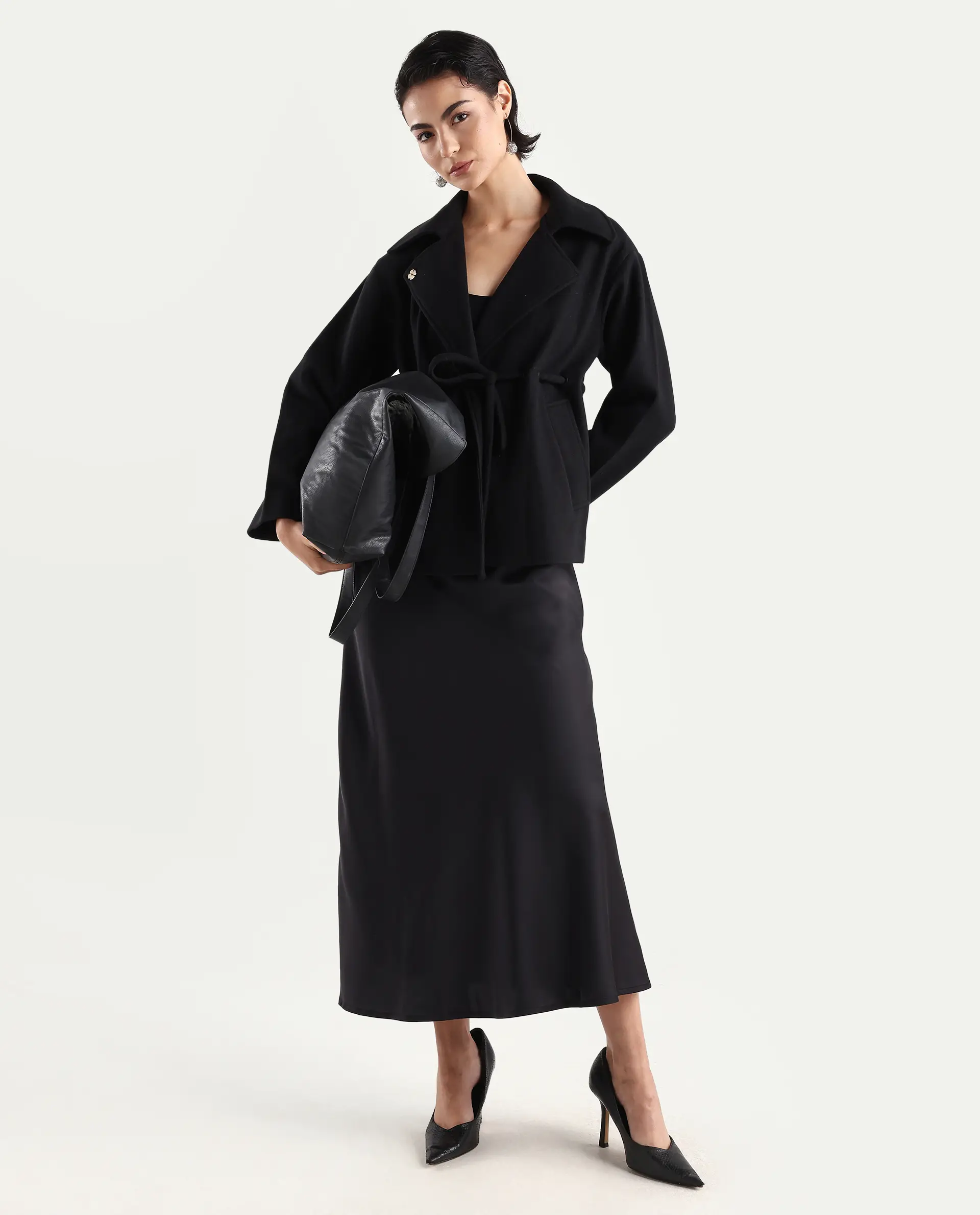 Rareism Women's Niyano Black Polyester A-Line Skirt