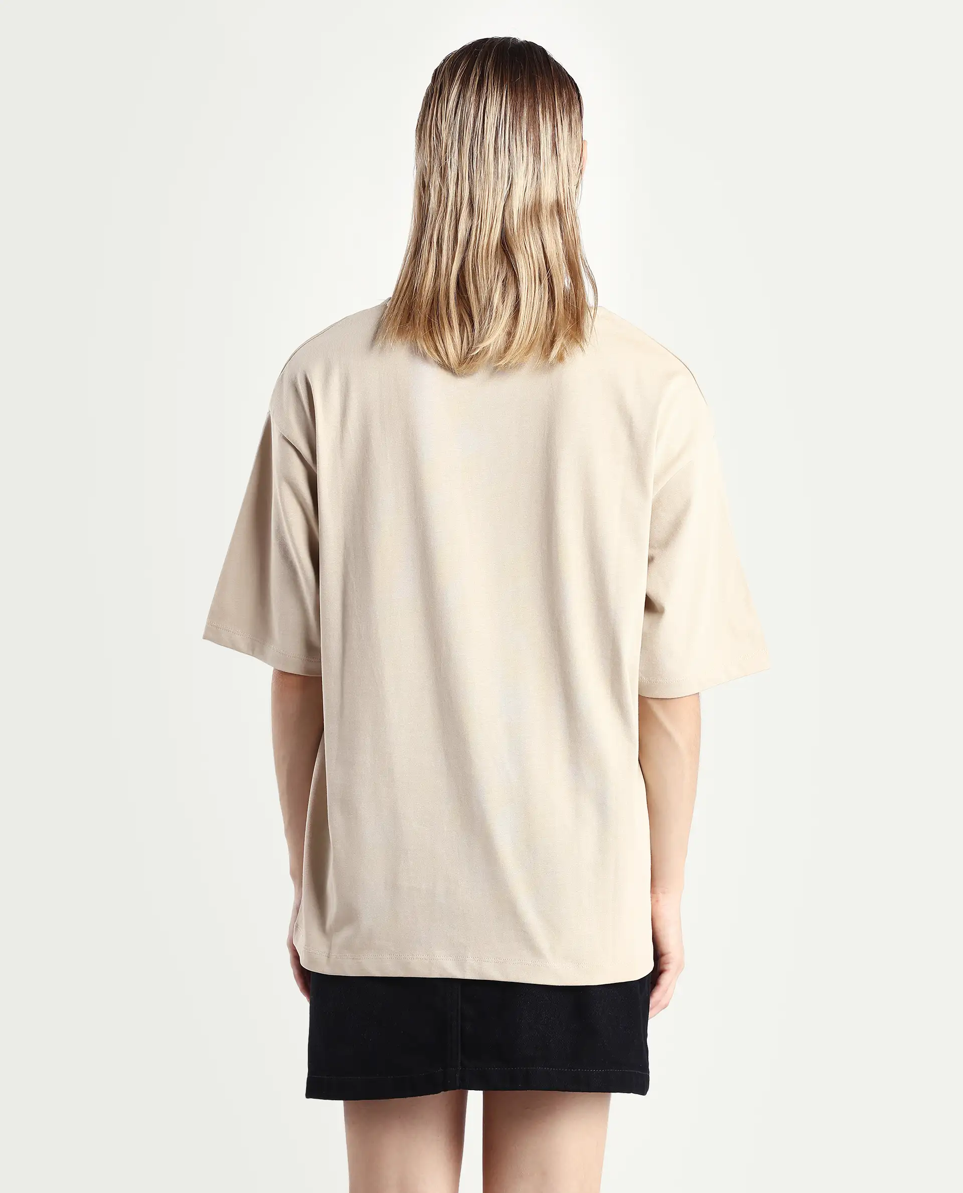 Rareism Women's Nouv Beige Cotton Crew Neck Oversized Fit T-Shirt - Image 7
