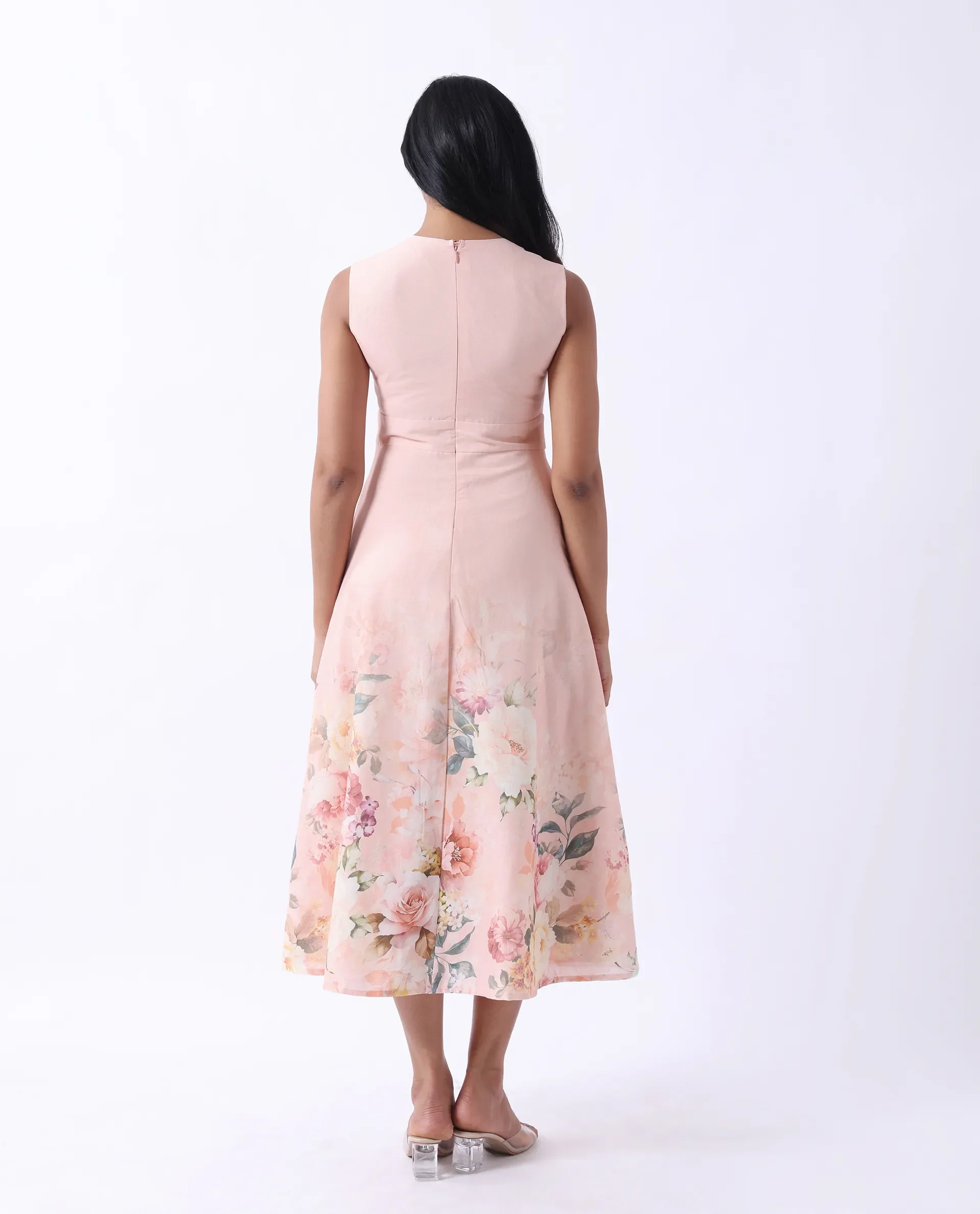 Rareism Women's Nugo Pink Cotton Blend V-Neck Floral Print Midi Dress - Image 7
