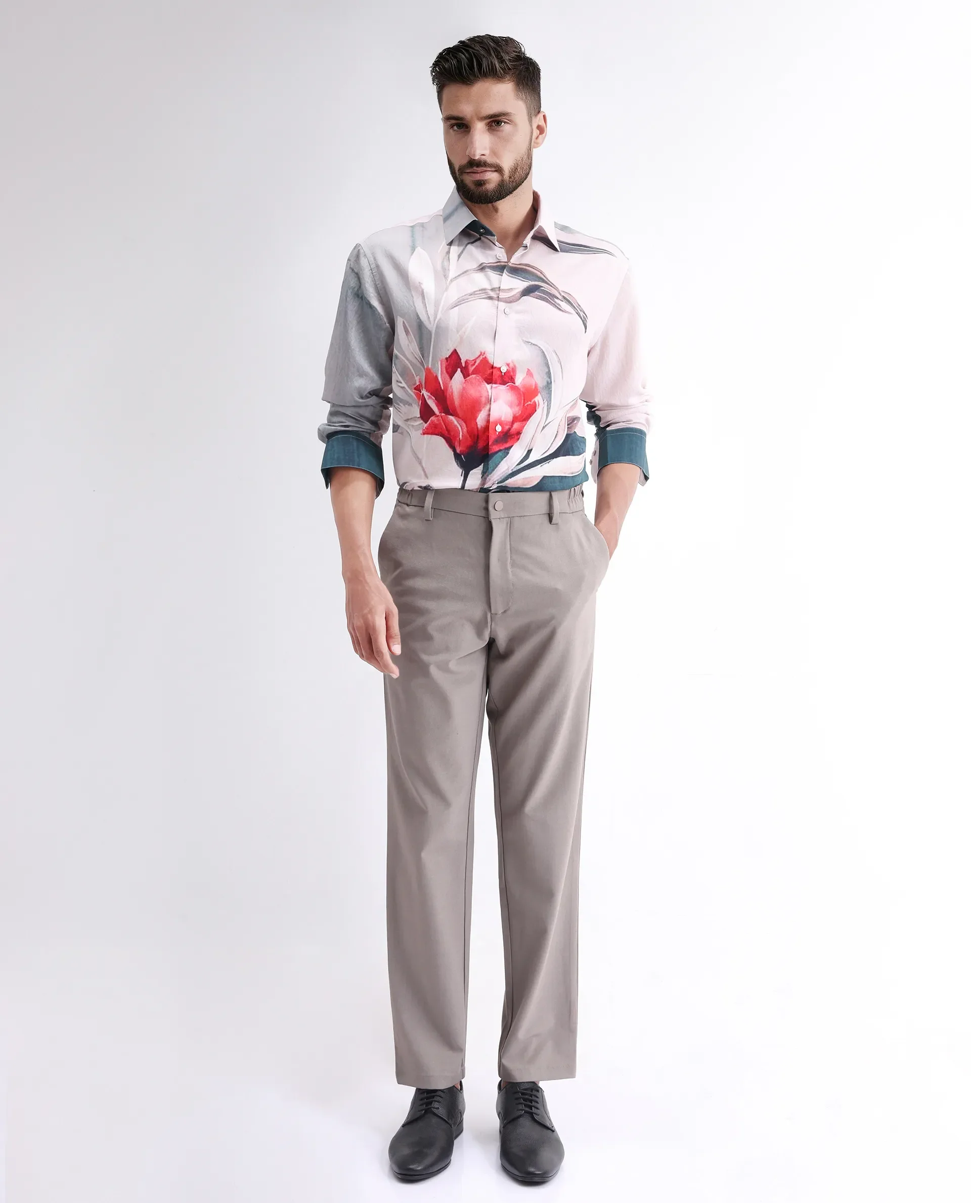 Rare Rabbit Men's Numa Teal Viscose Blend Floral Print Relaxed Fit Full Sleeve Collared Shirt - Image 7