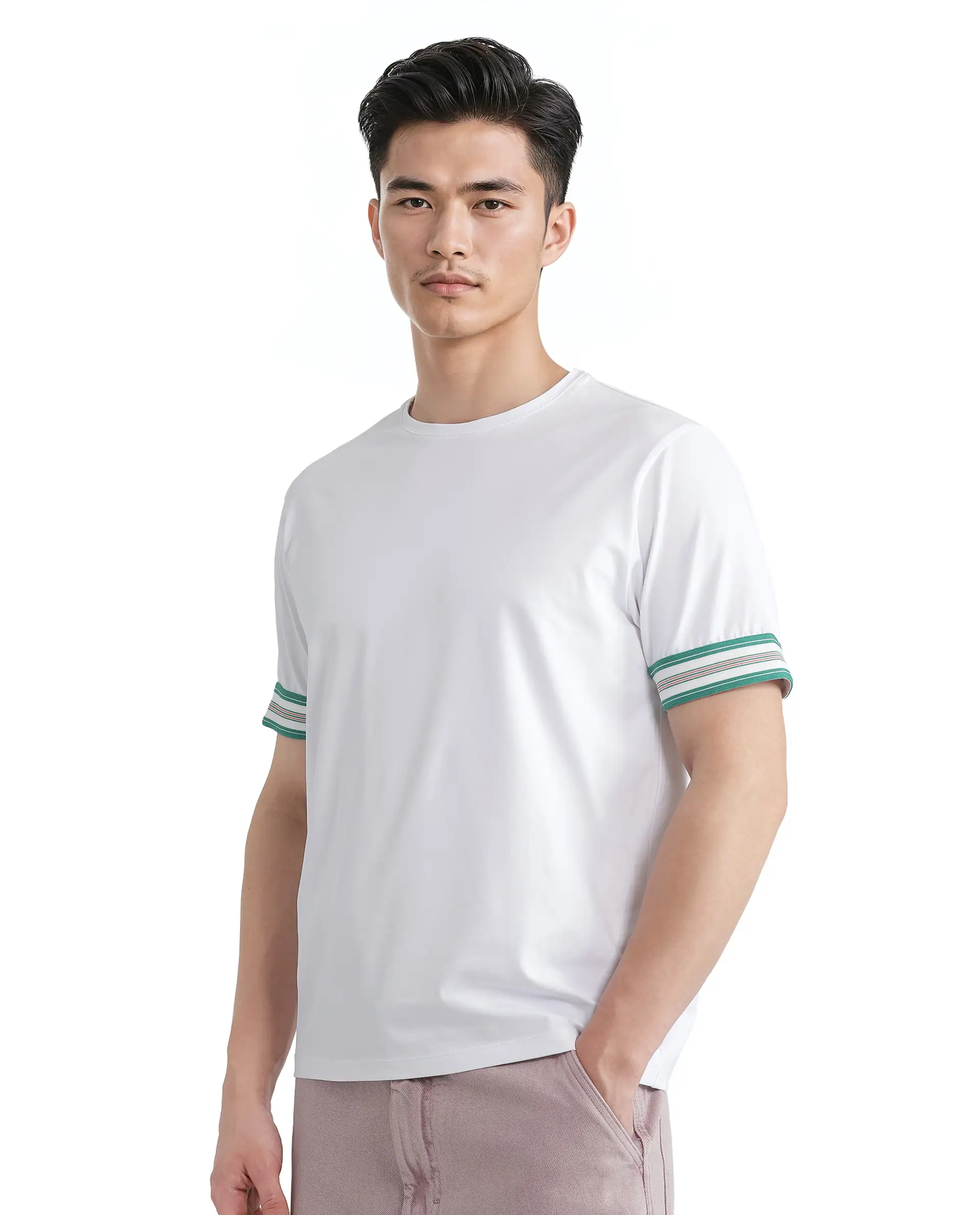 Rare Rabbit Men's Oblee White Cotton Plain Relaxed Fit Half Sleeve Crew Neck T-Shirt - Image 5