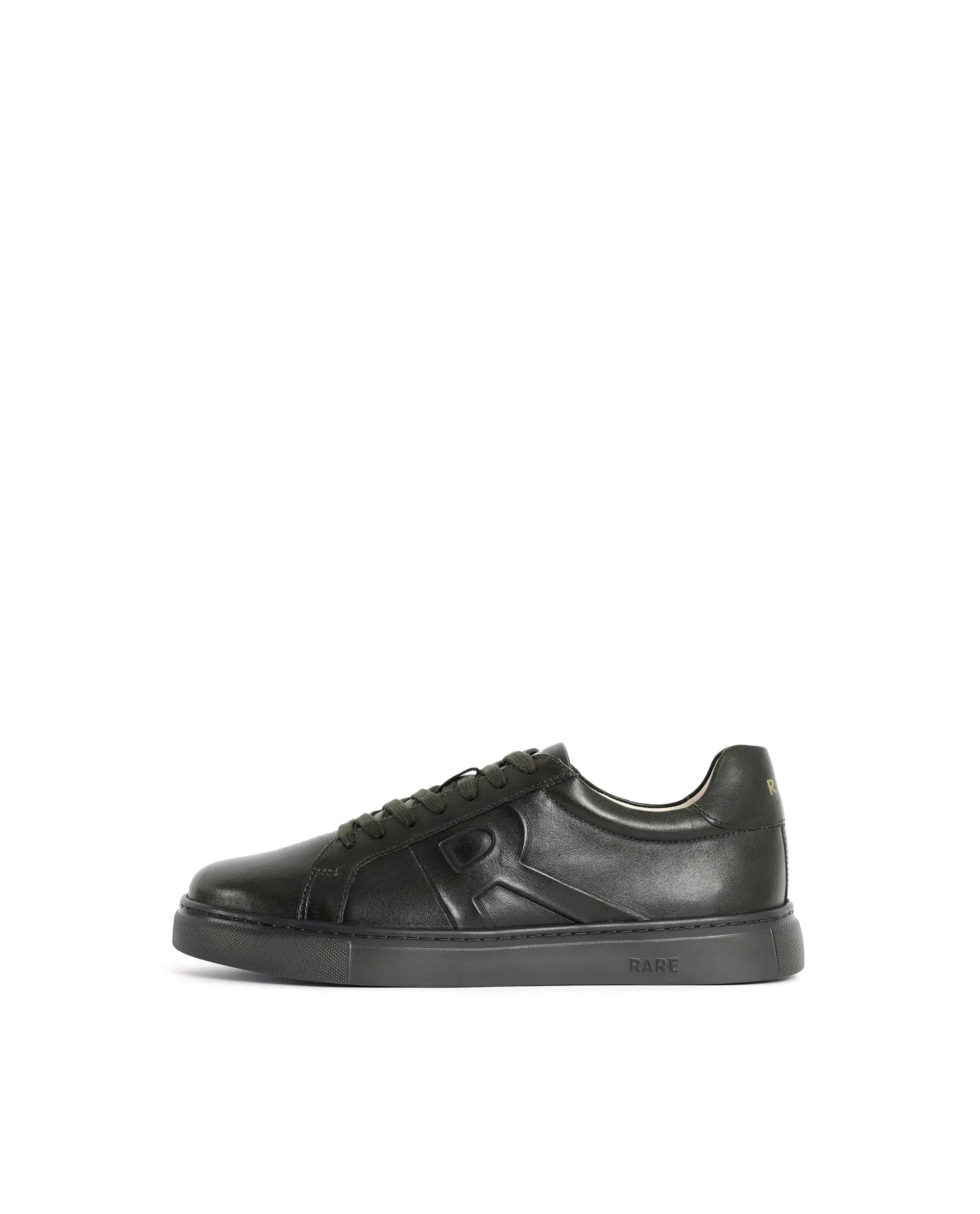 Rare Rabbit Men's Odessa Green Genuine Leather Round Toe Low-Top Lace-Up Monochromatic Sneaker