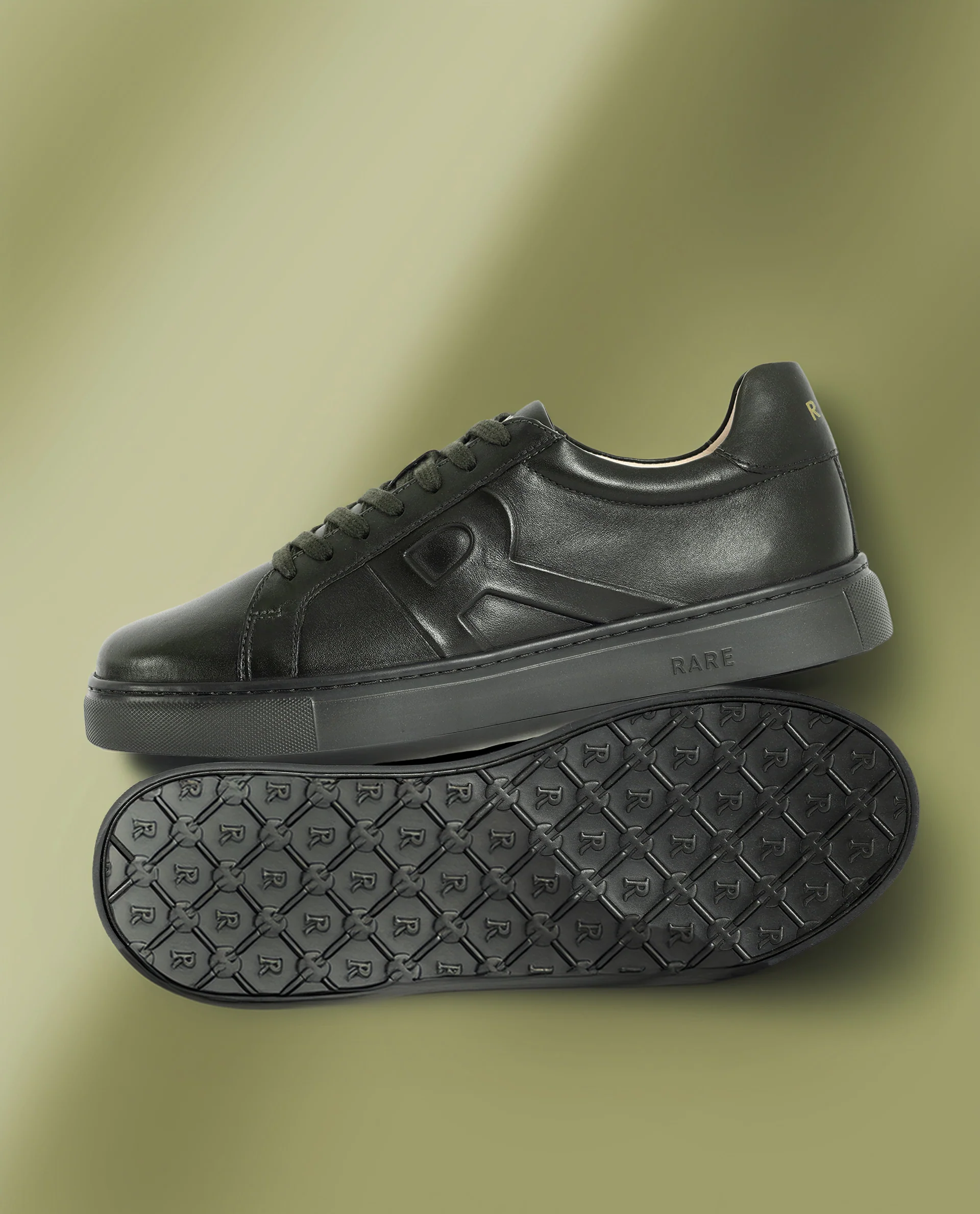 Rare Rabbit Men's Odessa Green Genuine Leather Round Toe Low-Top Lace-Up Monochromatic Sneaker - Image 2
