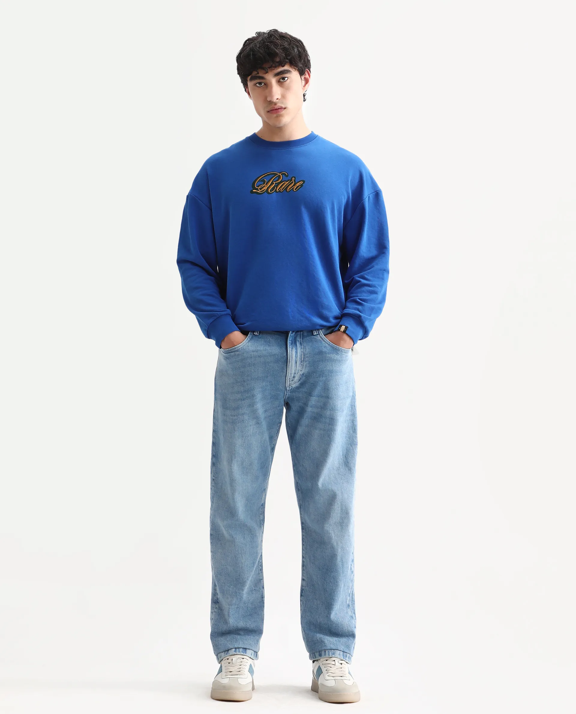 Rare Rabbit Men's Omir-R Light Blue Cotton Blend Fabric Button Closure Morris Regular Fit Plain Jeans