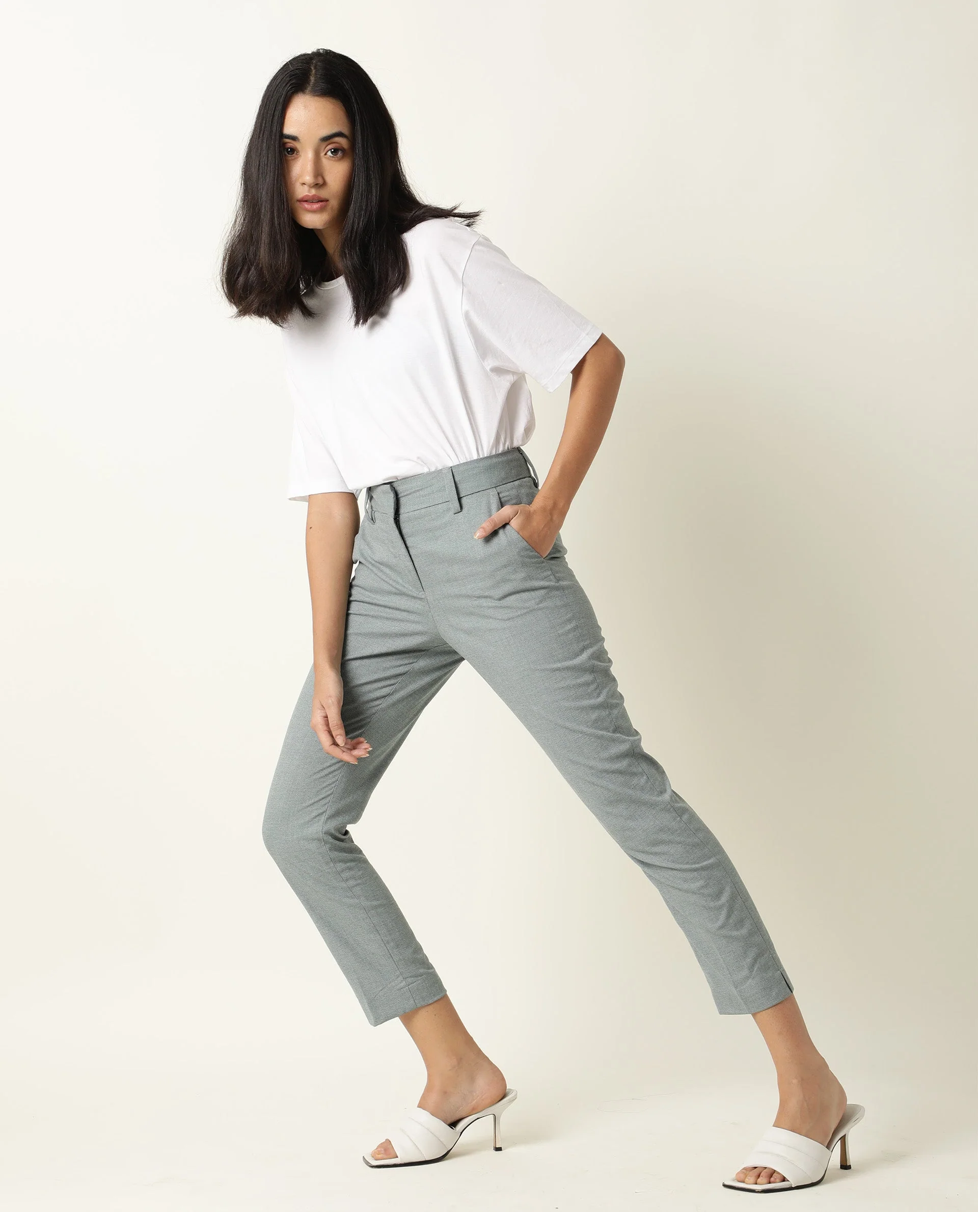 Rareism Women's Ophilia Green Cotton Solid Trouser