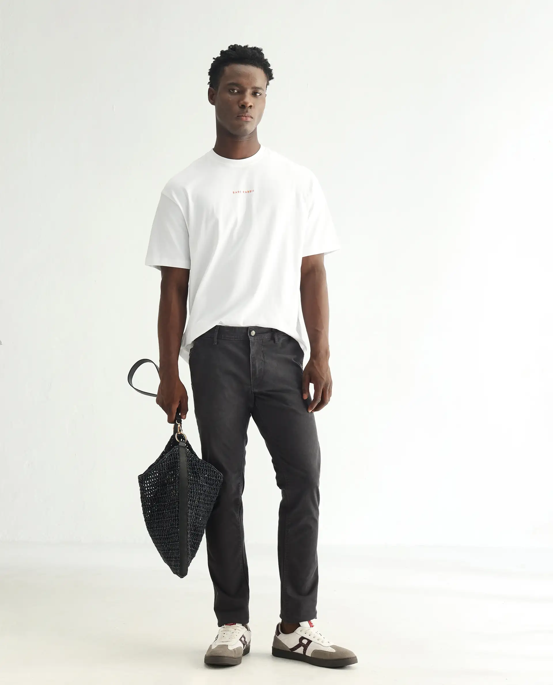 Rare Rabbit Men's Oxin Grey Cotton Plain Hawk Slim Fit Jeans