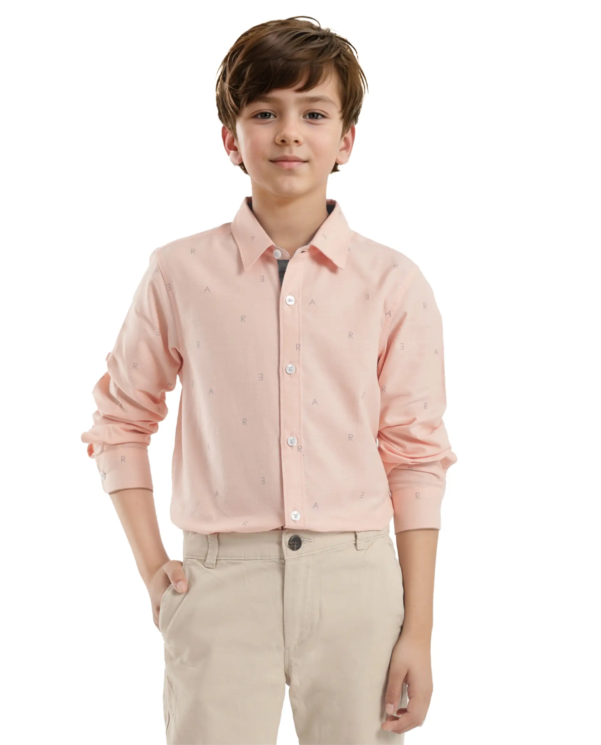 Rare Ones Kids Oxot Orange Cotton Full Sleeves Regular Collar All Over Print Regular Fit Shirt