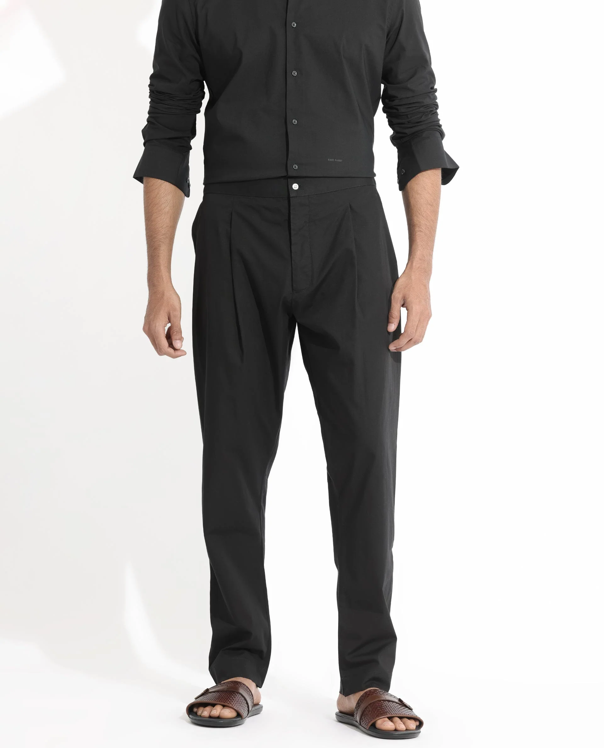 Rare Rabbit Men's Pajama-3 Black Viscose Plain Slim Fit Pajama