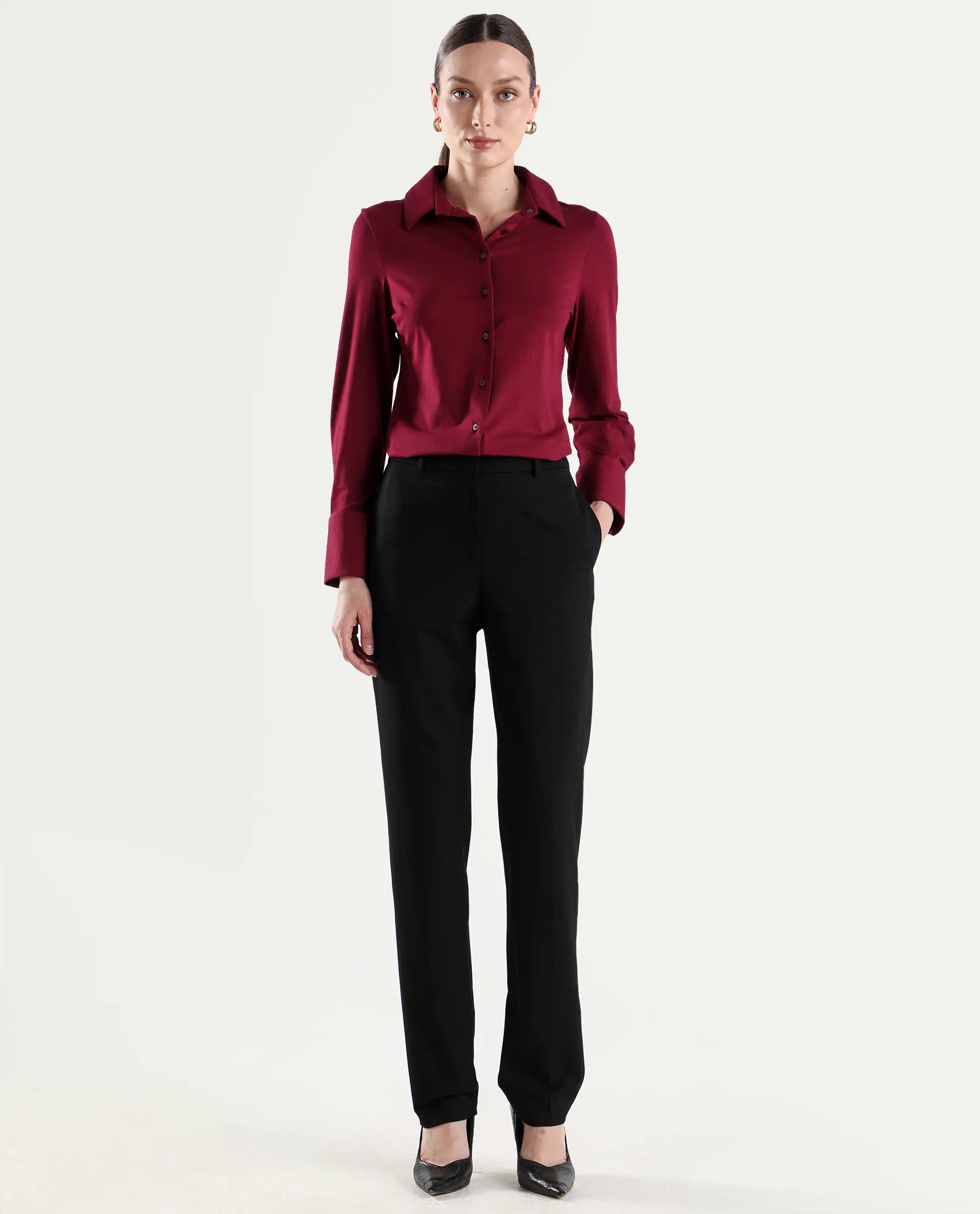Rareism Women's Paper Black Viscose Lycra Tapered Plain Trouser - Image 3