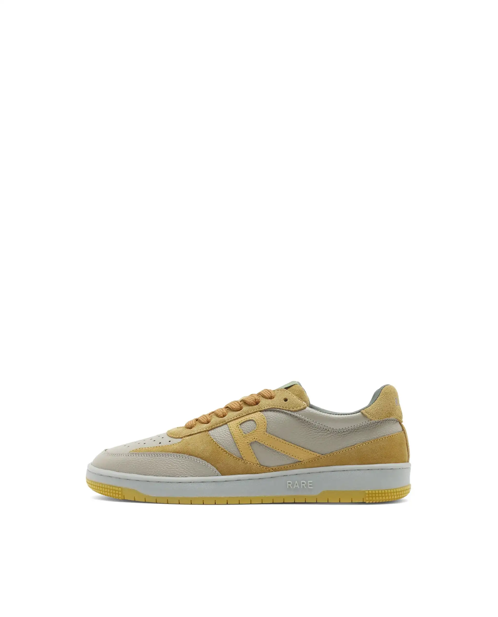 Rare Rabbit Men's Parallax Sage/Yellow Genuine Suede Colorblock Low-Top Lace-Up Sneaker Shoes