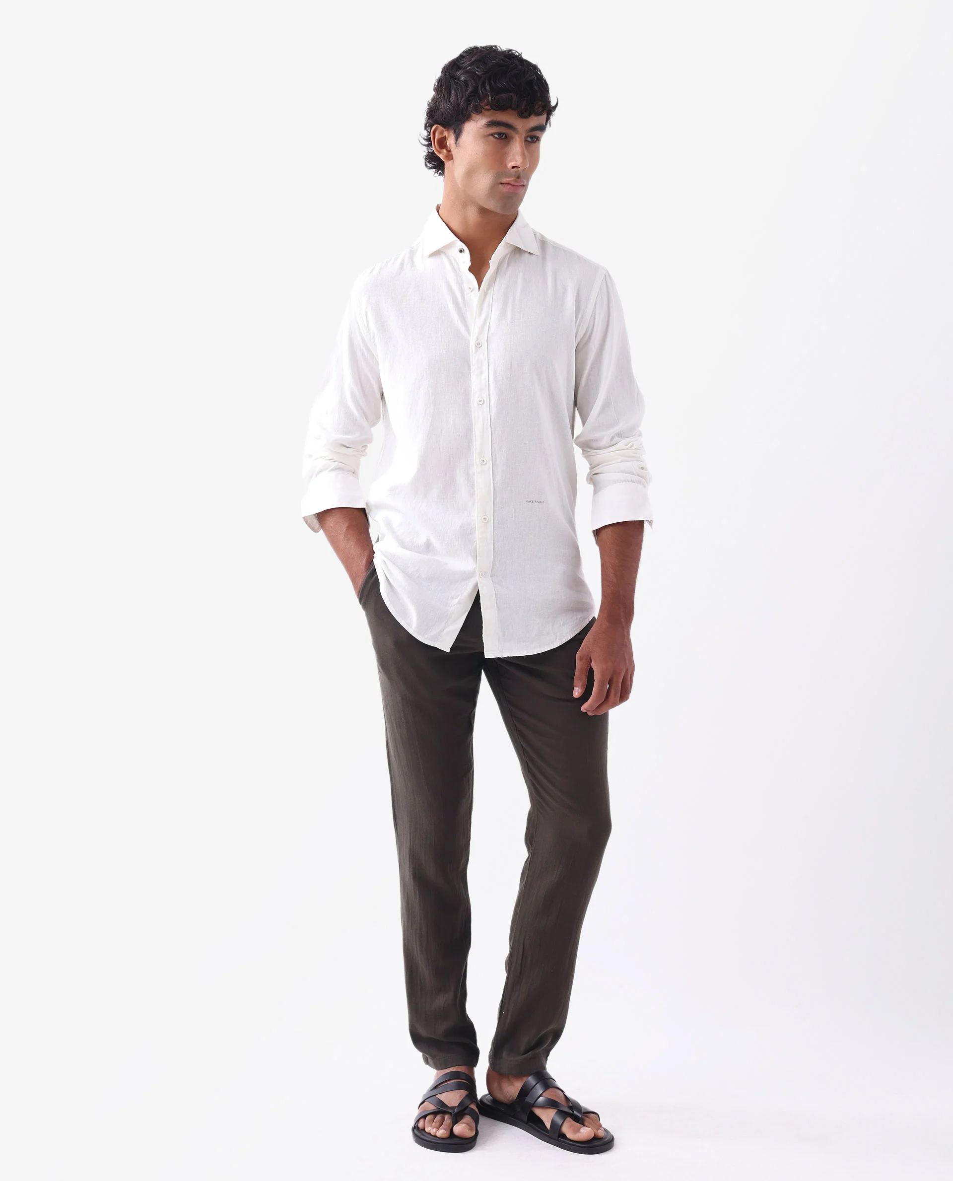 Rare Rabbit Men's Pastor 2 Brown Cotton Plain Regular Fit Trouser
