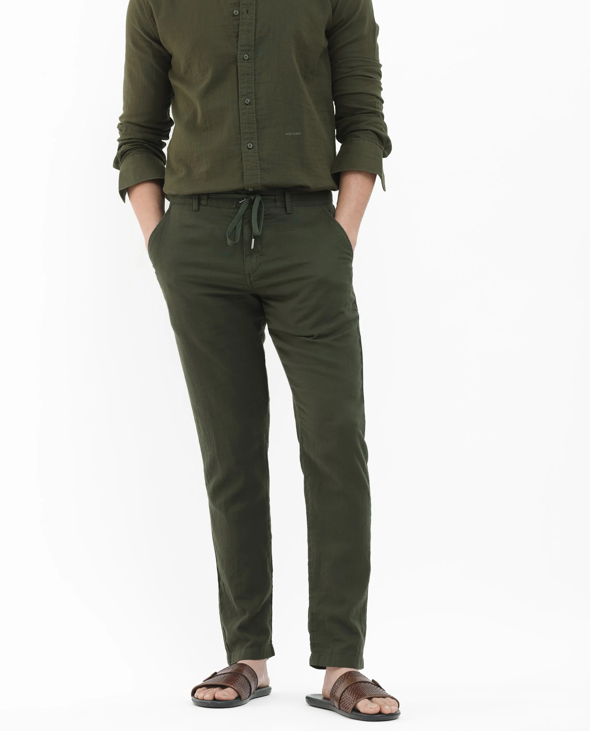 Rare Rabbit Men's Pastor 2 Olive Cotton Plain Regular Fit Trouser - Image 9