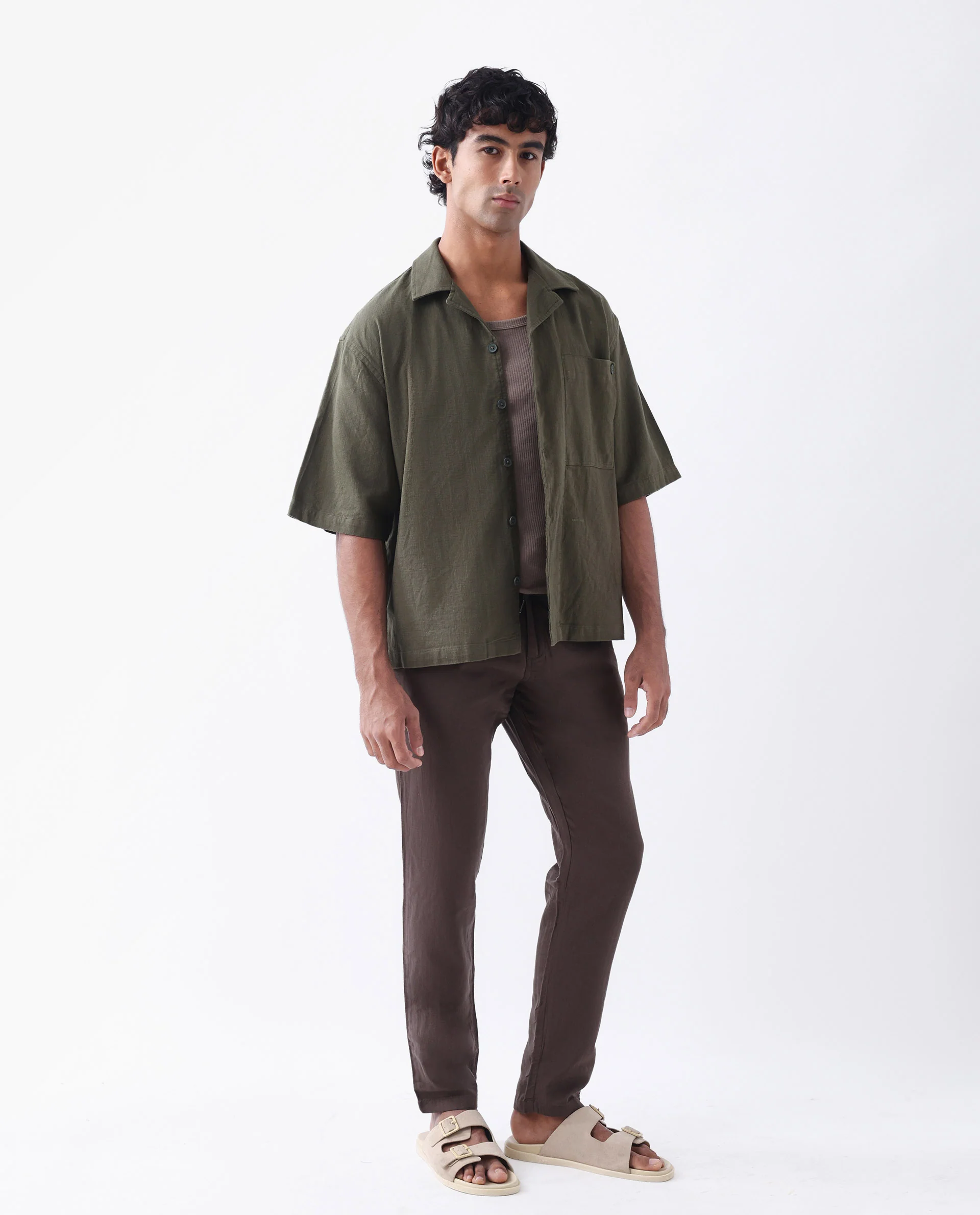 Rare Rabbit Men's Pastor-3 Dark Brown Cotton Plain Regular Fit Trouser