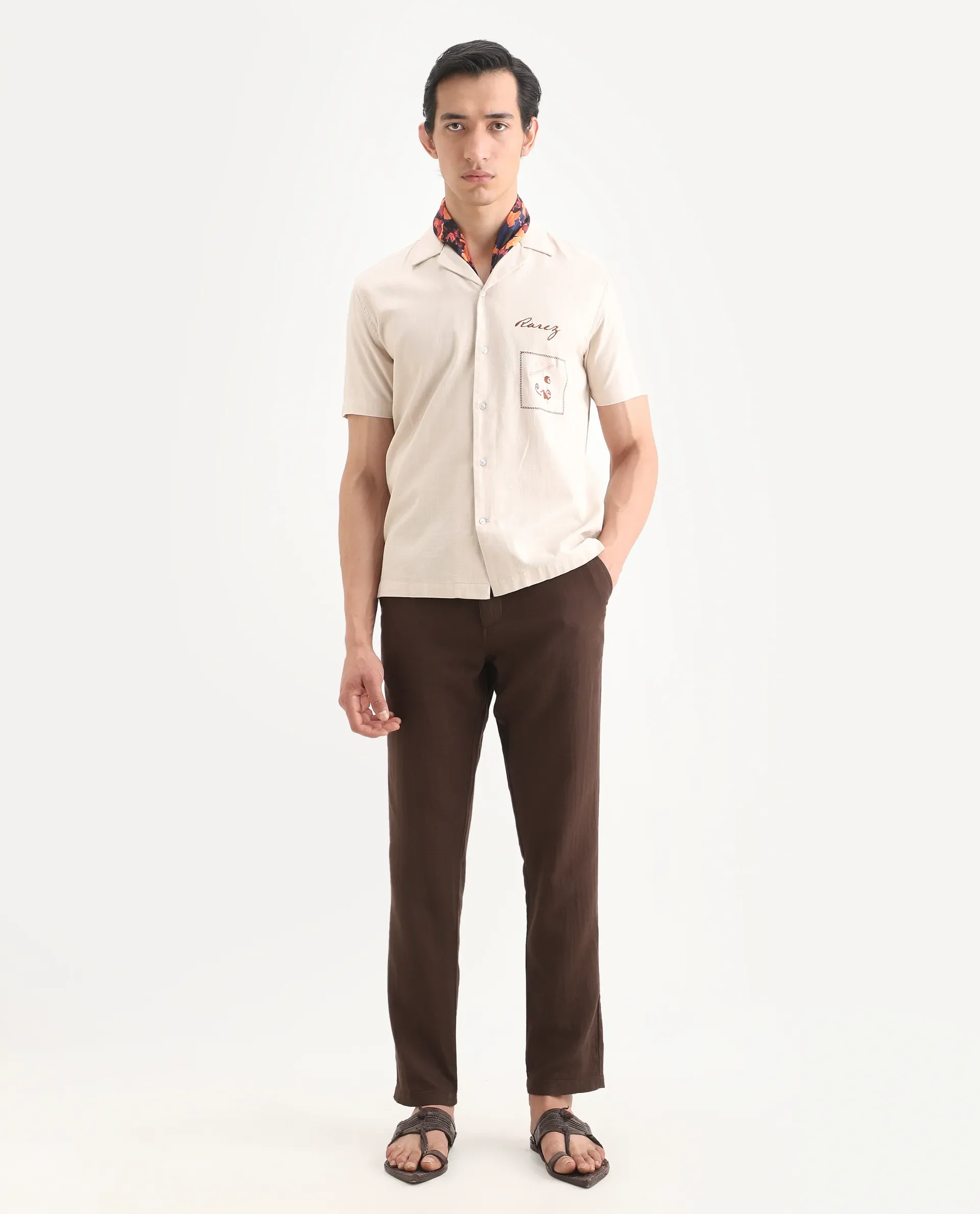 Rare Rabbit Men's Pastor-Ss26 Brown Cotton Fabric Regular Fit Drawstring Plain Trouser
