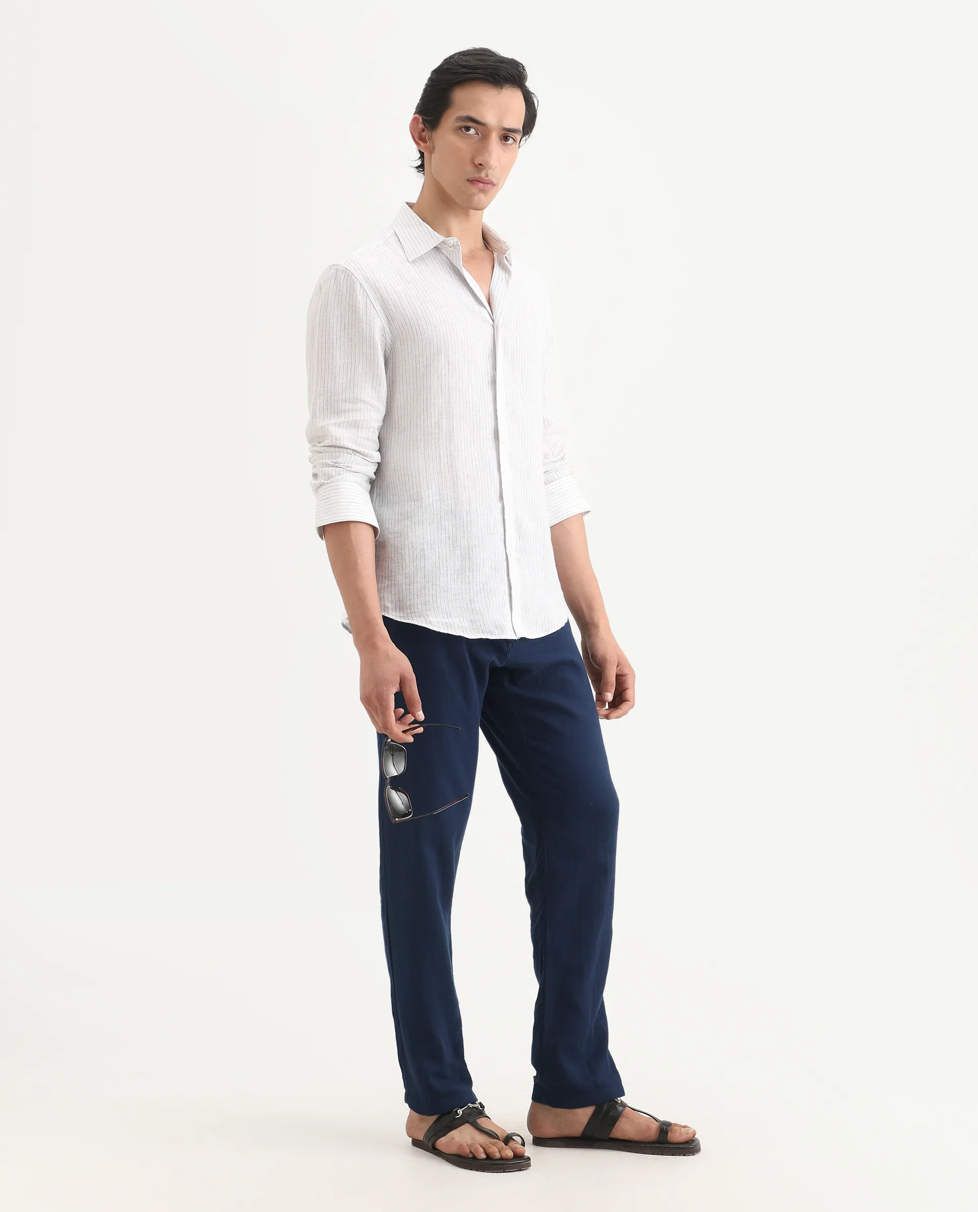 Rare Rabbit Men's Pastor-Ss26 Dark Blue Cotton Fabric Regular Fit Drawstring Plain Trouser