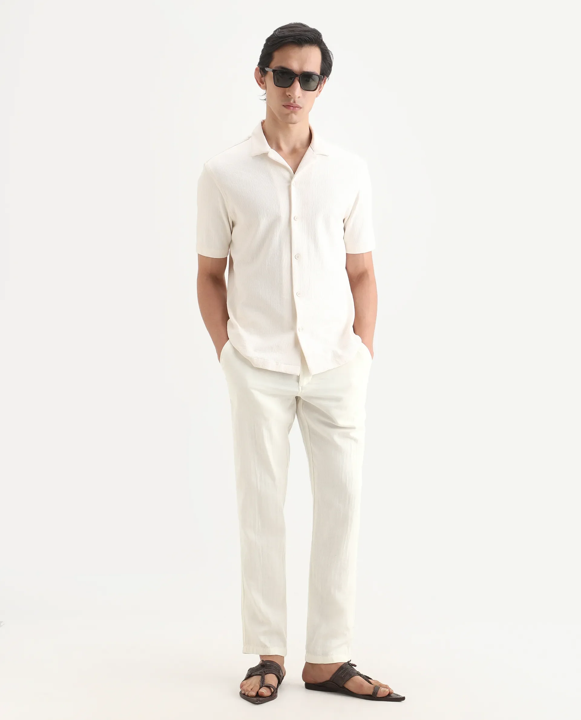 Rare Rabbit Men's Pastor-Ss26 Off White Cotton Fabric Regular Fit Drawstring Plain Trouser