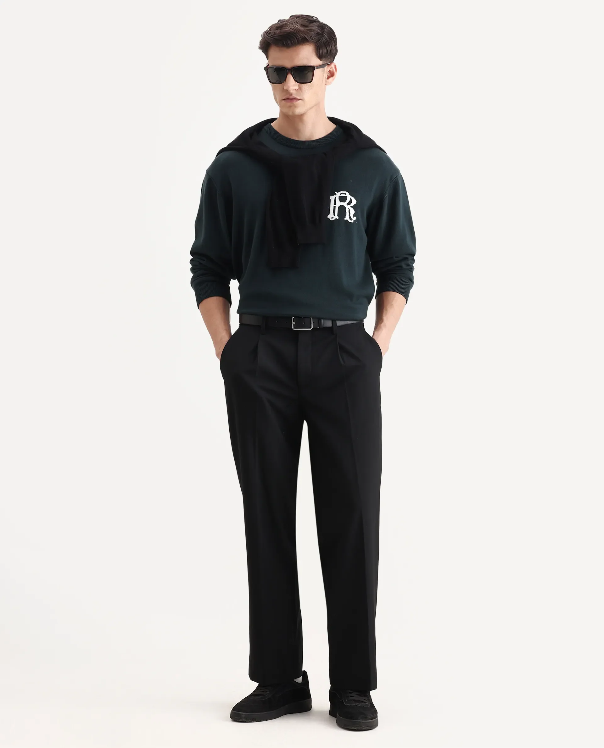 Rare Rabbit Men Pauls Black Polyester Blend Fabric Button Closure Plain Trouser