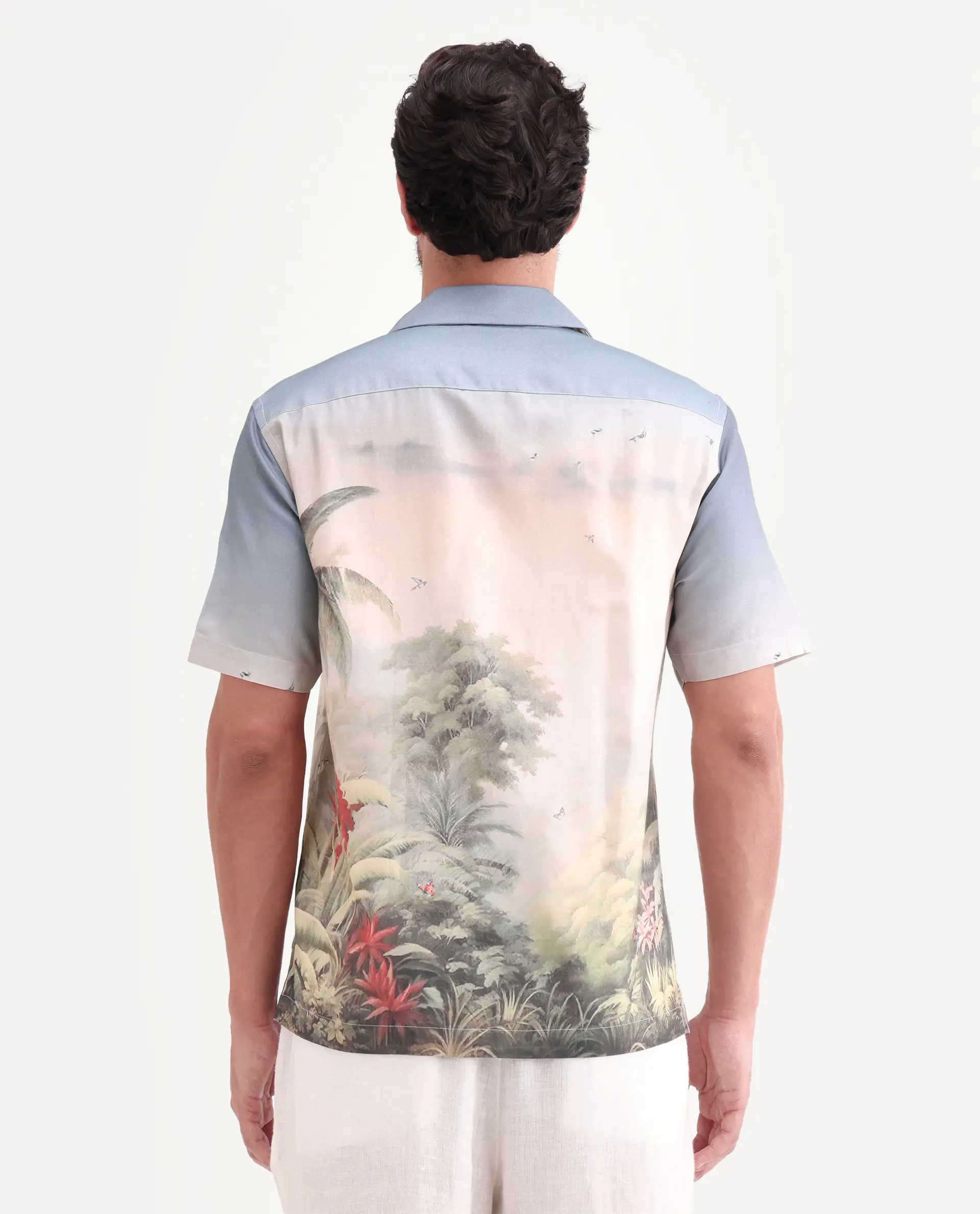 Rare Rabbit Men's Pexa Dusky Peach Cotton Fabric Half Sleeve Cuban Collar Regular Fit Tropical Print Shirt - Image 8