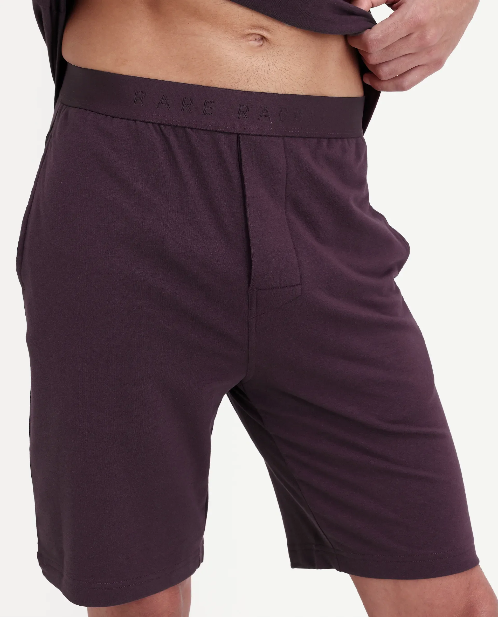 Rare Rabbit Men's Pont Maroon Cotton Blend Fabric Relaxed Fit Plain Stretchable Shorts - Image 3