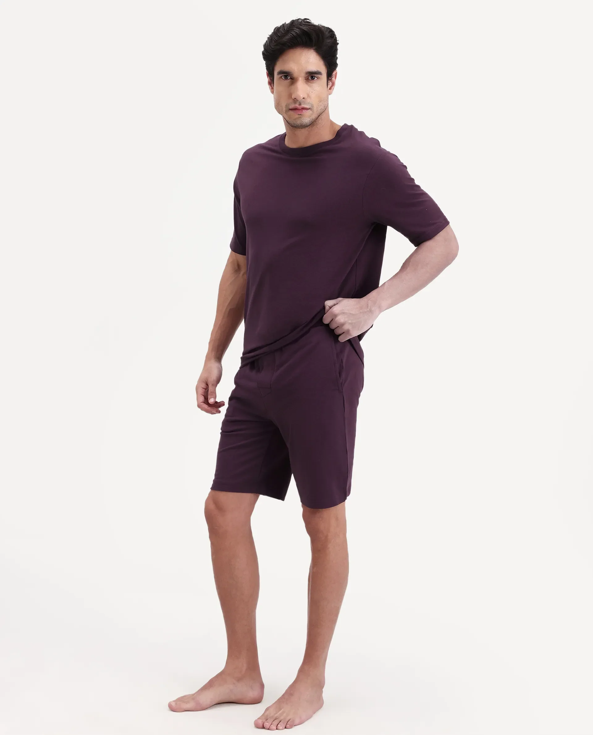 Rare Rabbit Men's Pont Maroon Cotton Blend Fabric Relaxed Fit Plain Stretchable Shorts - Image 4