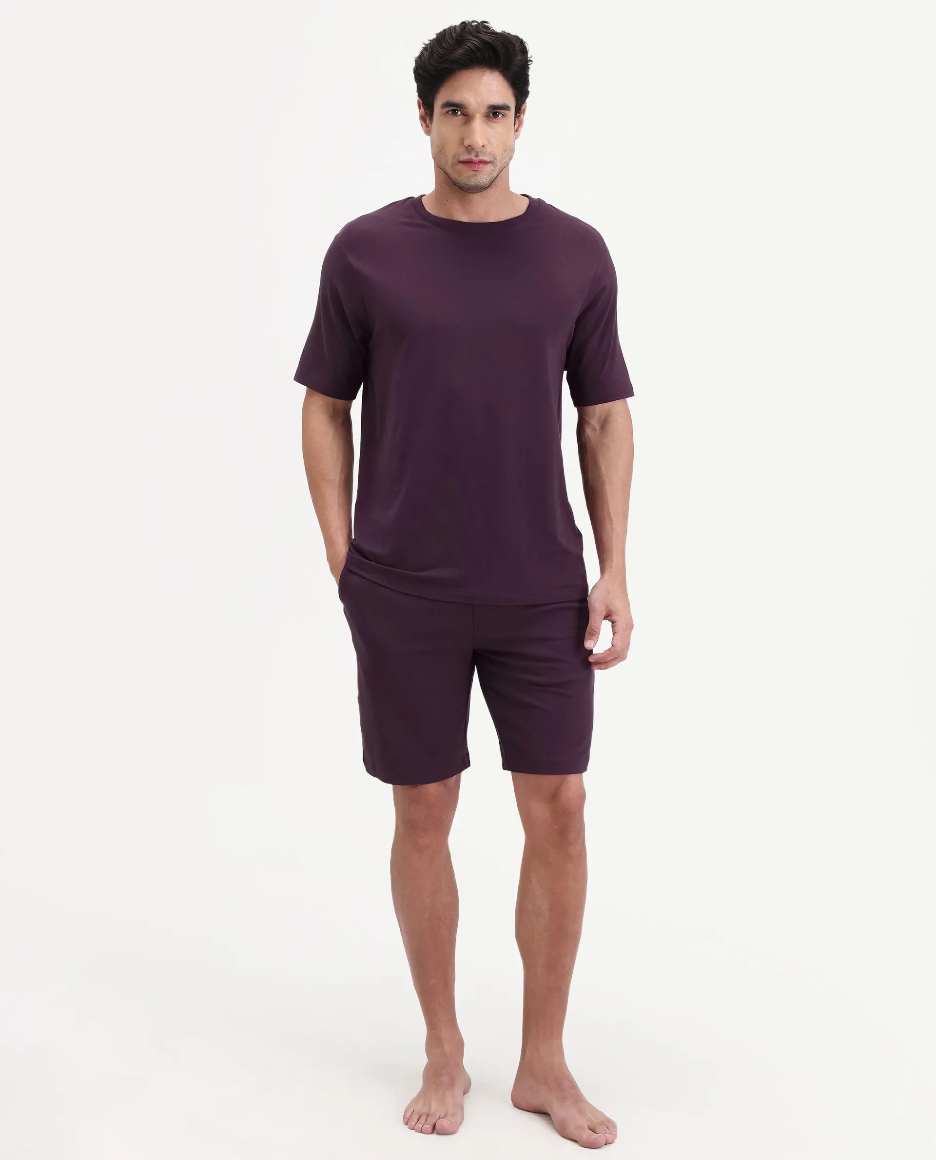 Rare Rabbit Men's Pont Maroon Cotton Blend Fabric Relaxed Fit Plain Stretchable Shorts - Image 5