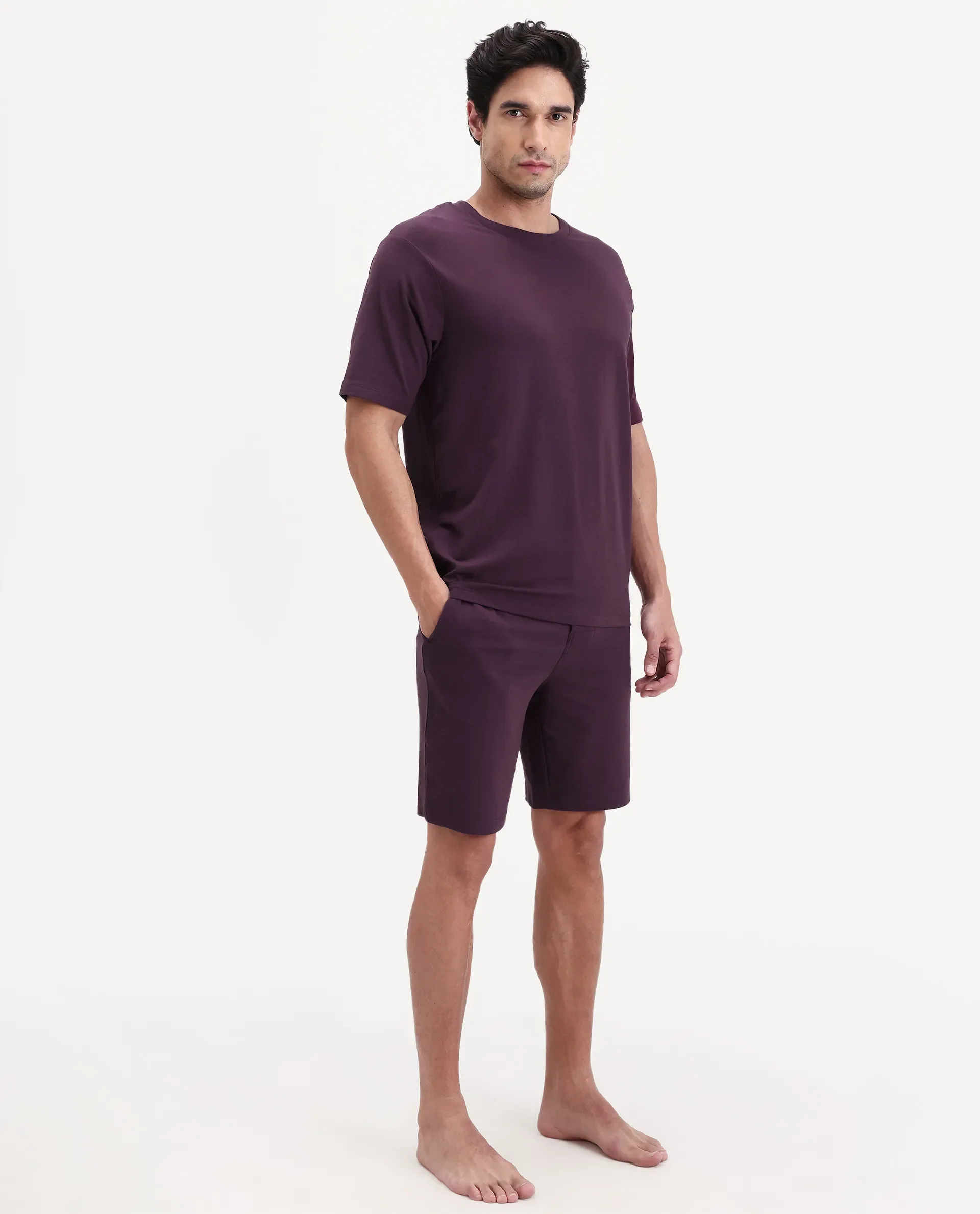 Rare Rabbit Men's Pont Maroon Cotton Blend Fabric Relaxed Fit Plain Stretchable Shorts - Image 6