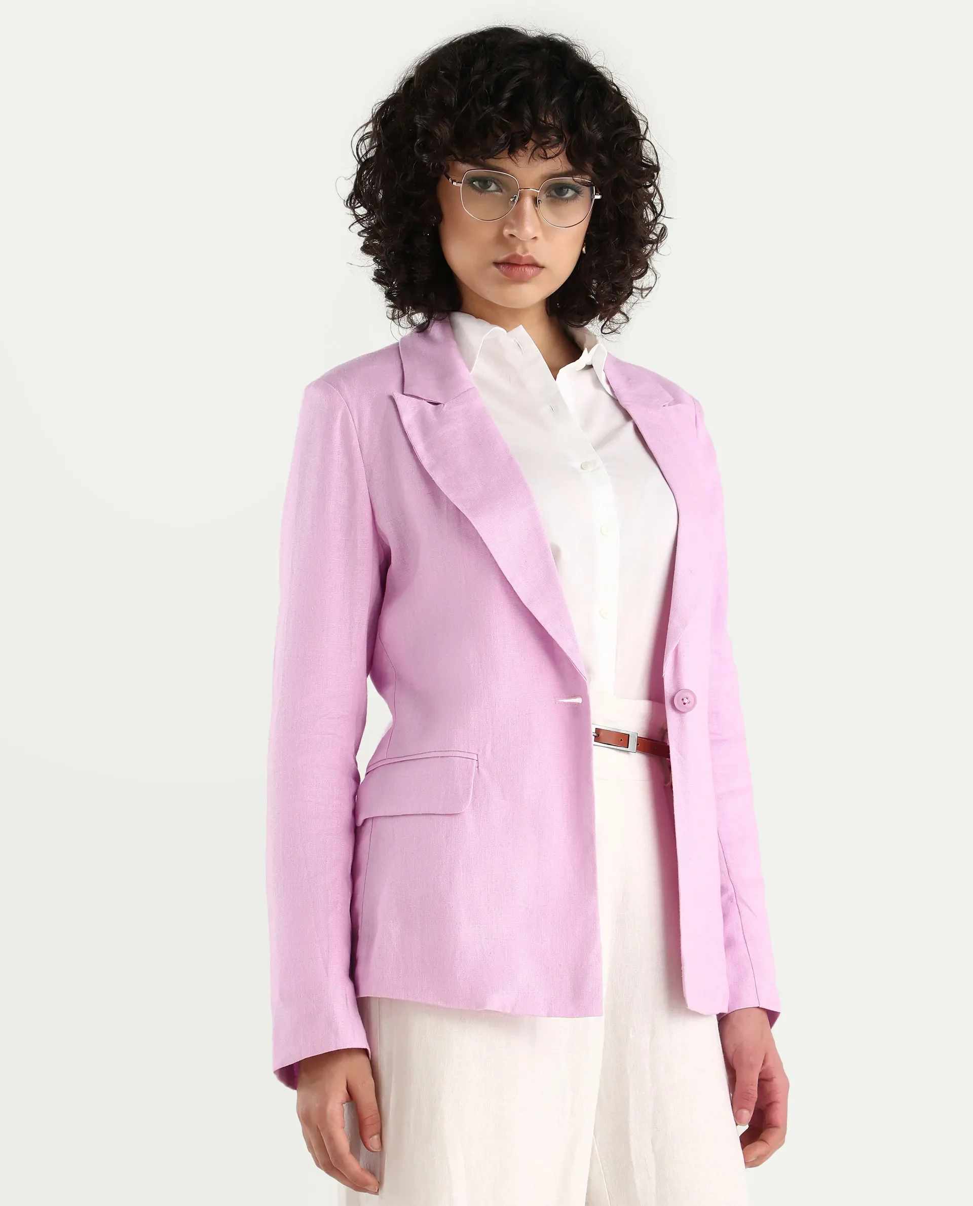 Rareism Women's Precy Pink Linen Lapel Neck Plain Regular Fit Blazer - Image 2