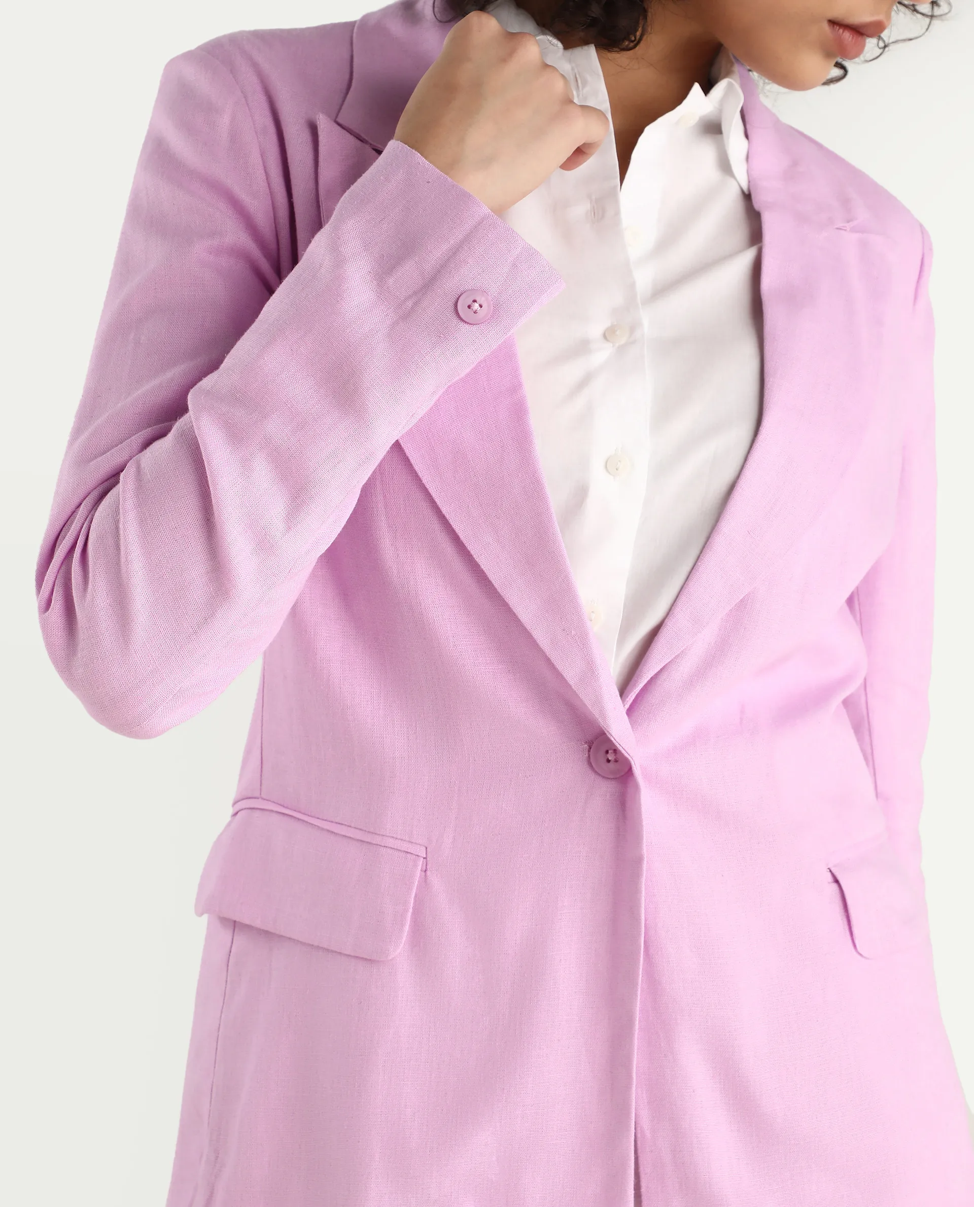 Rareism Women's Precy Pink Linen Lapel Neck Plain Regular Fit Blazer - Image 4