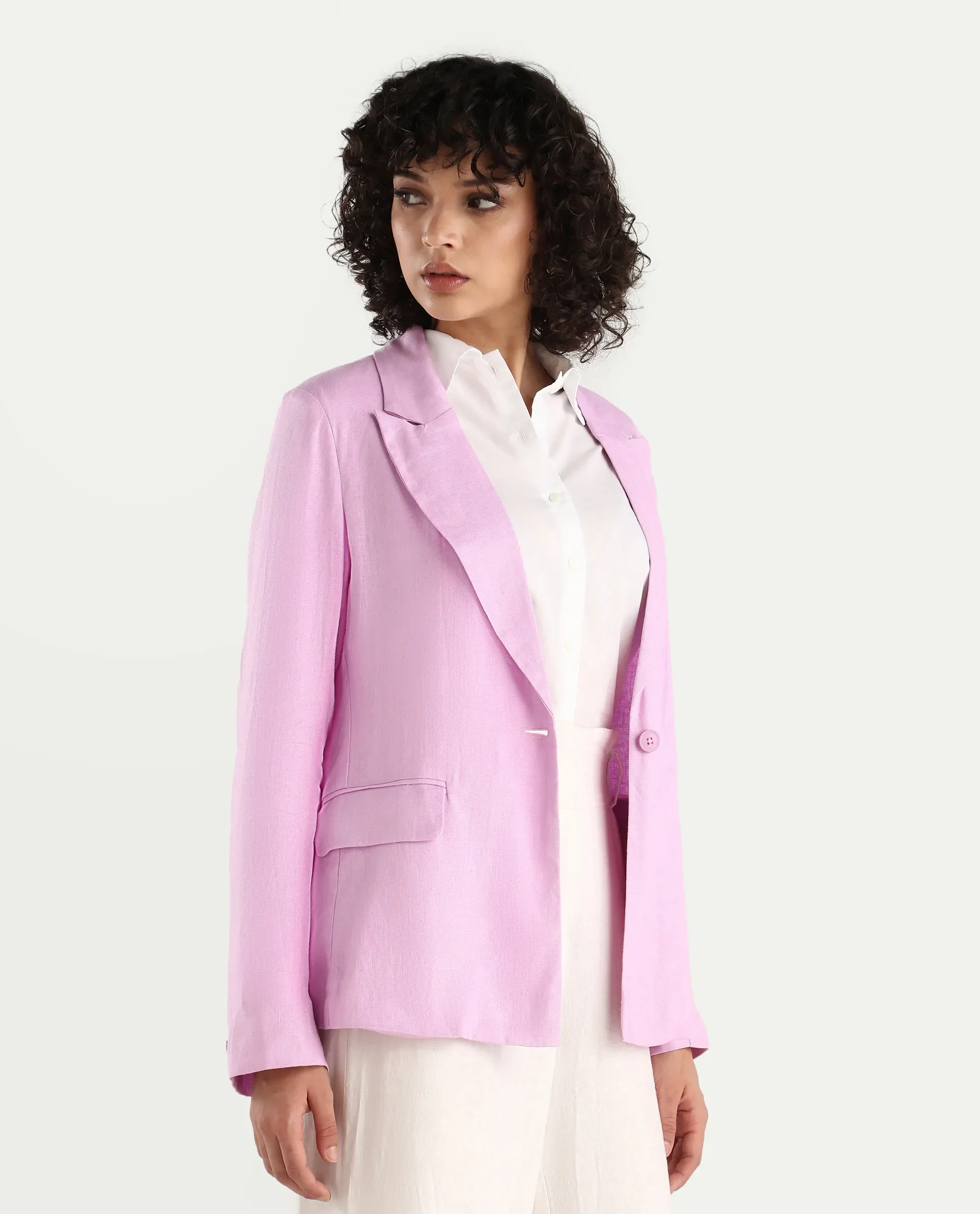Rareism Women's Precy Pink Linen Lapel Neck Plain Regular Fit Blazer - Image 6