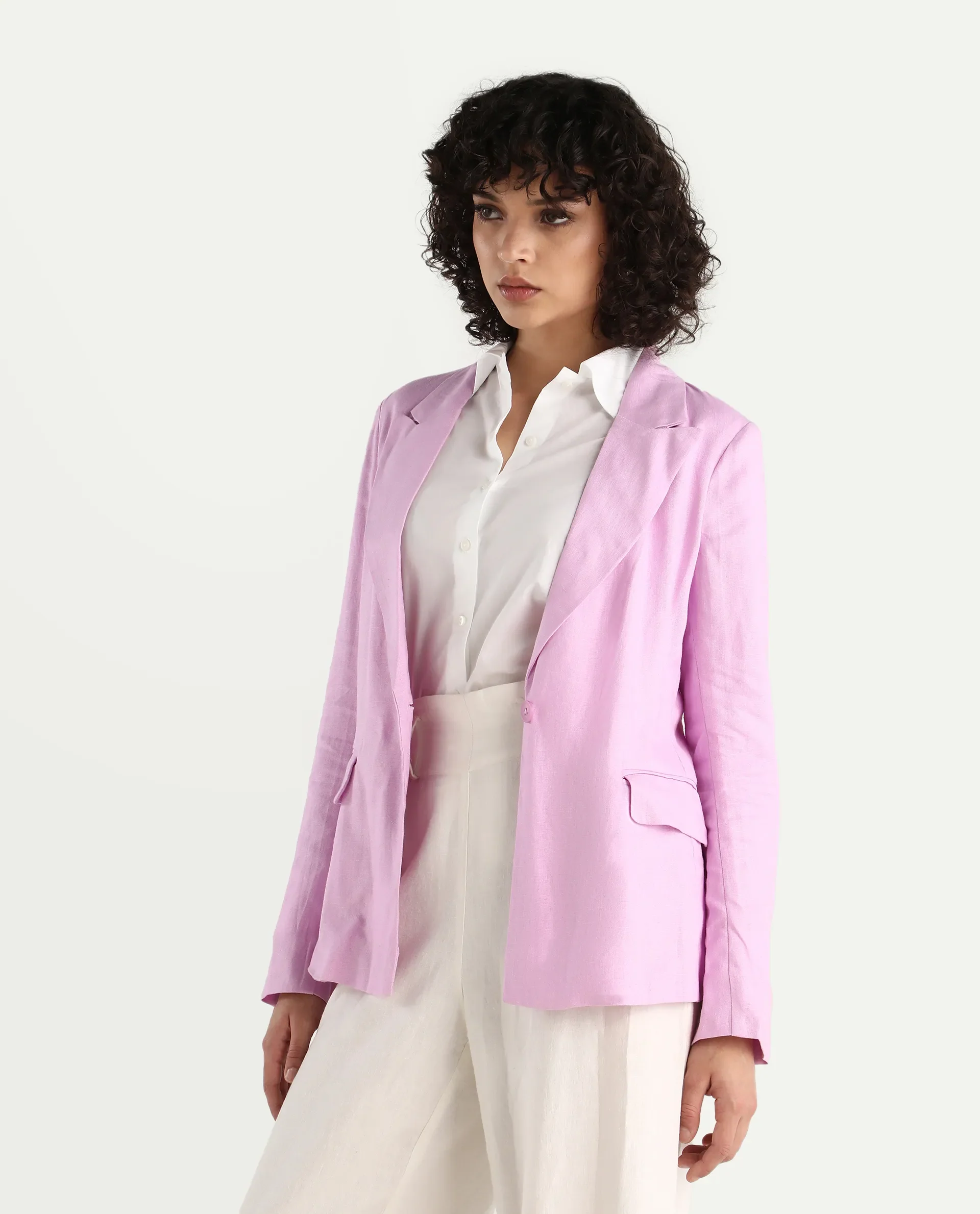 Rareism Women's Precy Pink Linen Lapel Neck Plain Regular Fit Blazer - Image 7