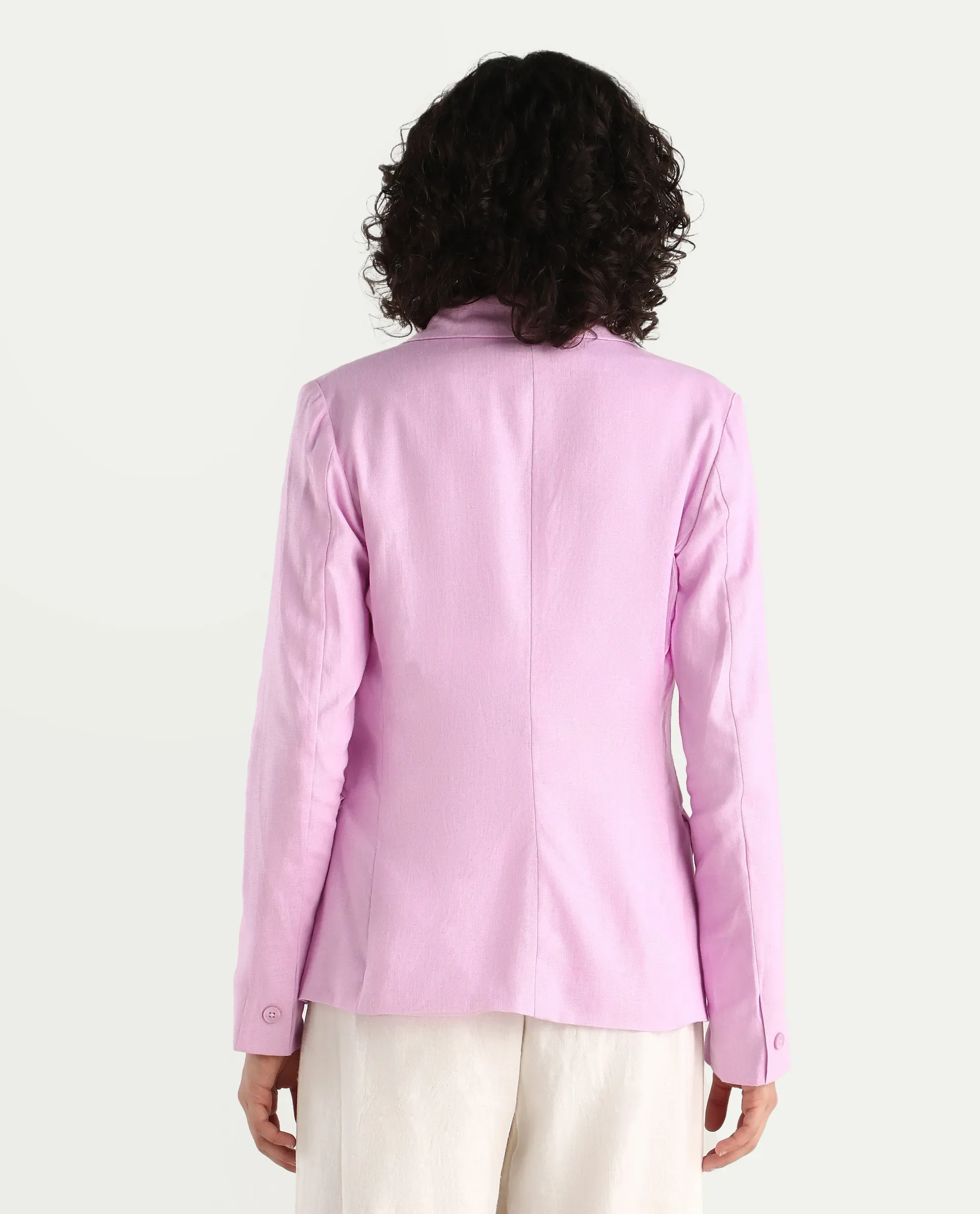 Rareism Women's Precy Pink Linen Lapel Neck Plain Regular Fit Blazer - Image 8