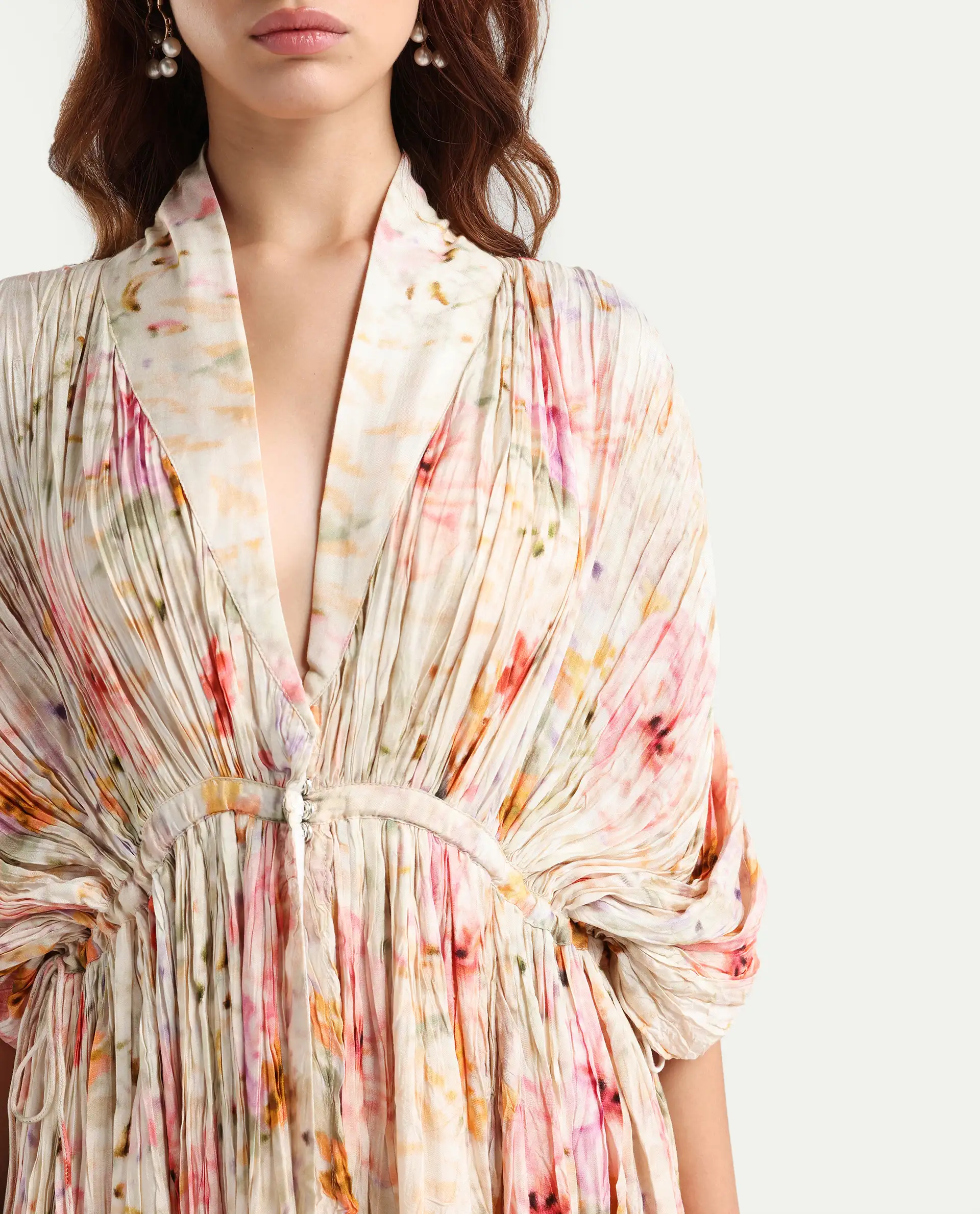 Rareism Women's Prenok Multi Viscose V-Neck Floral Print Kimono Sleeve Maxi Straight Fit Dress - Image 4