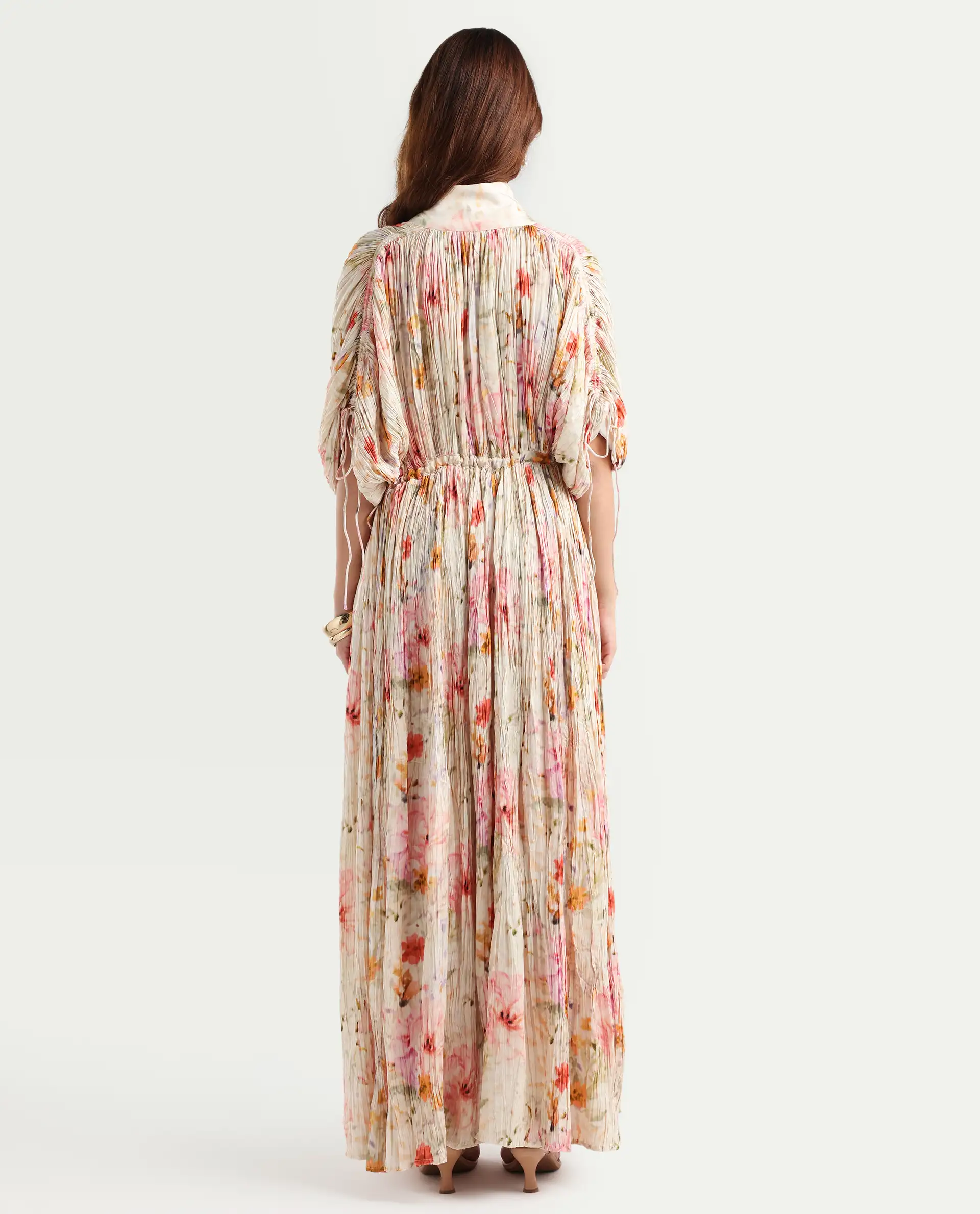 Rareism Women's Prenok Multi Viscose V-Neck Floral Print Kimono Sleeve Maxi Straight Fit Dress - Image 7