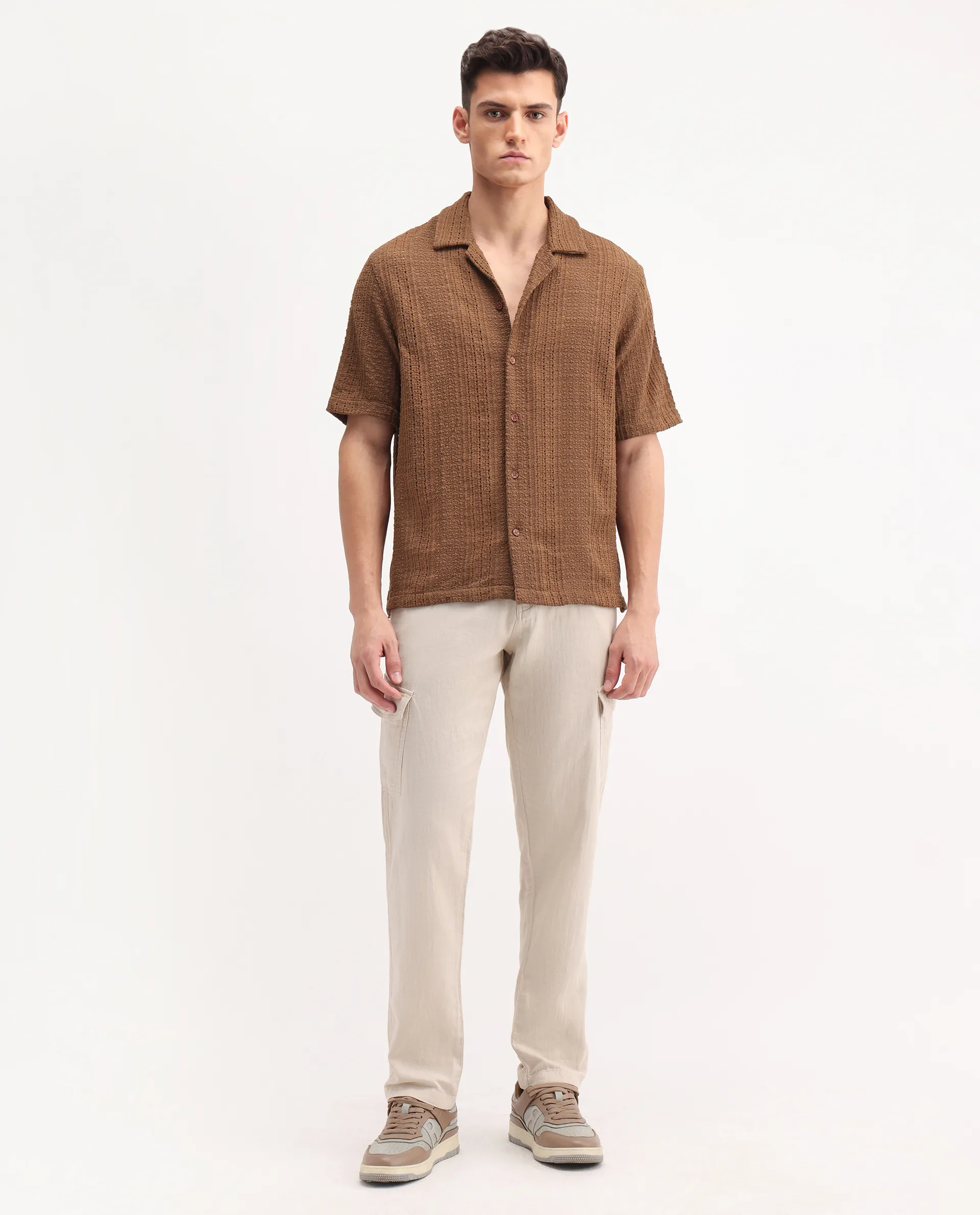 Rare Rabbit Men's Presso-25 Beige Cotton Blend Plain Relaxed Fit Trouser - Image 2