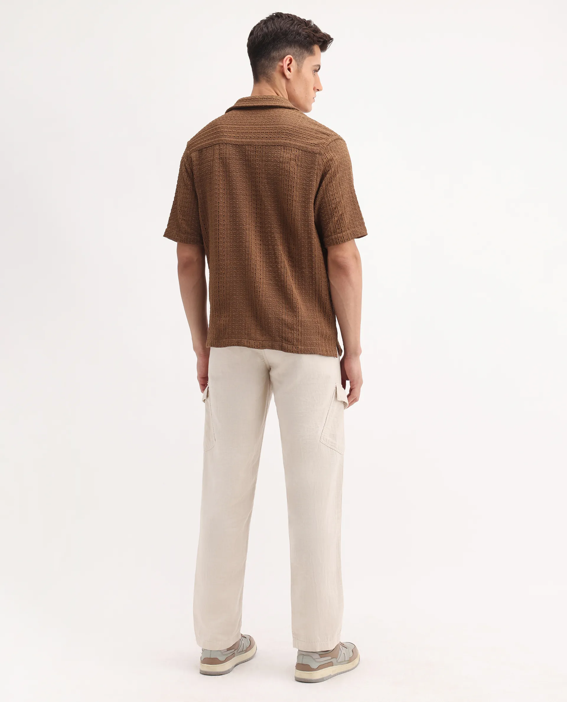 Rare Rabbit Men's Presso-25 Beige Cotton Blend Plain Relaxed Fit Trouser - Image 8