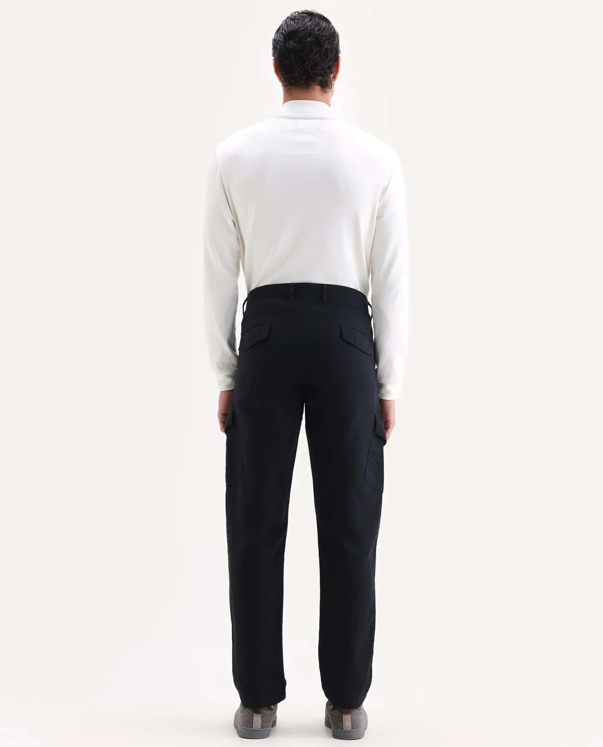 Rare Rabbit Men's Presso 25 Black Cotton Blend Plain Relaxed Fit Trouser - Image 8