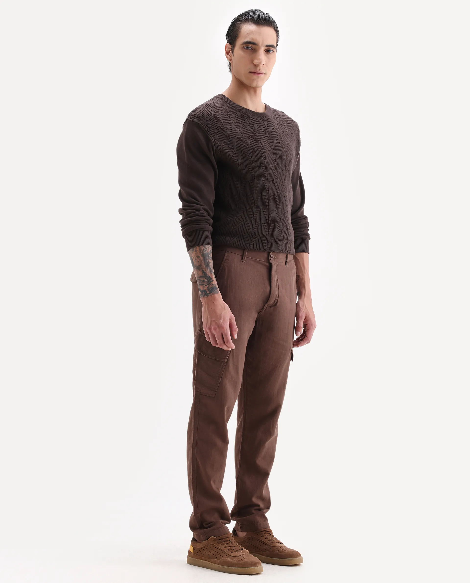 Rare Rabbit Men's Presso 25 Dusky Brown Cotton Blend Plain Relaxed Fit Trouser - Image 5