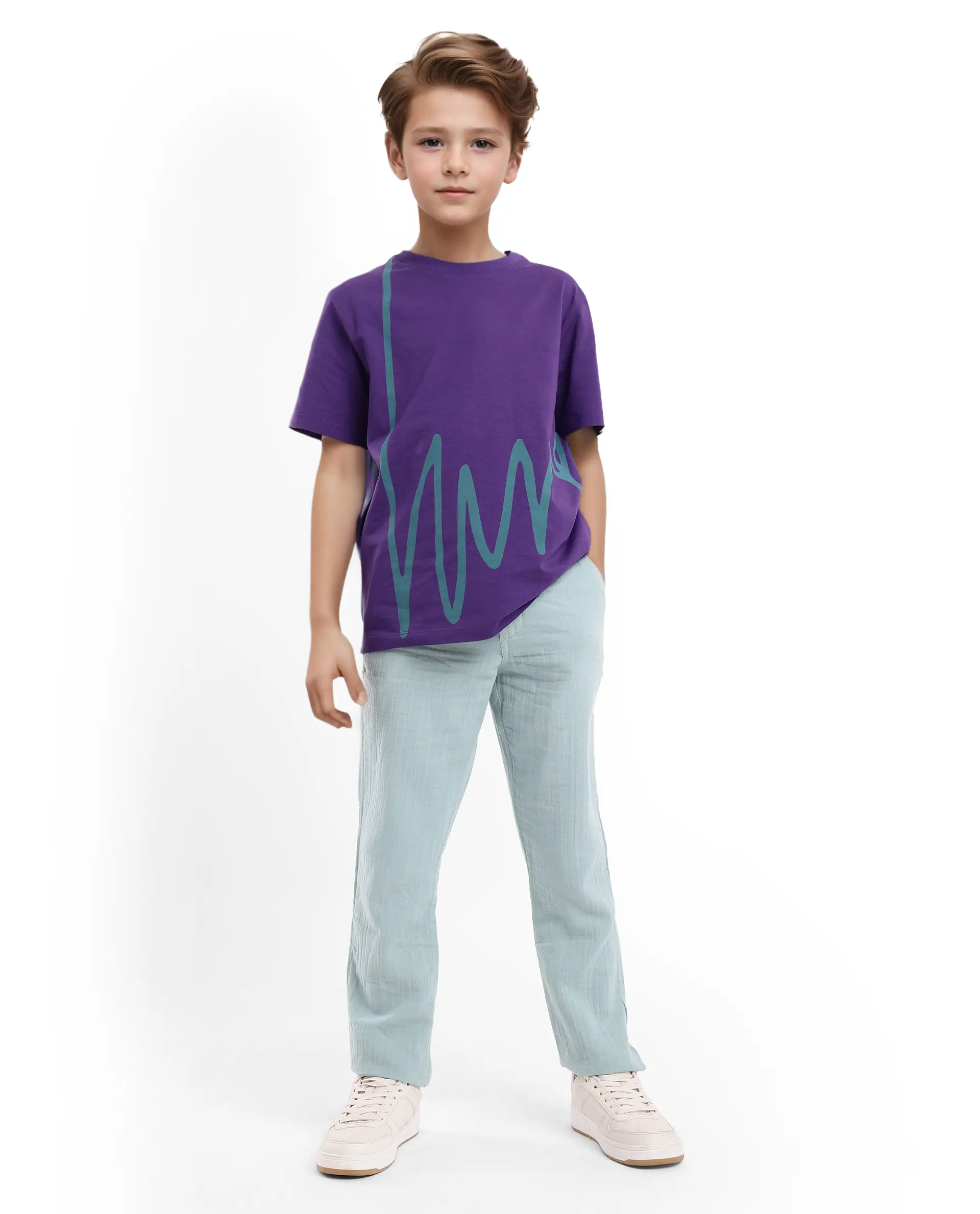 Rare Ones Kids Prest Turq Cotton Regular Fit Drawstring Closure Solid Trouser - Image 3