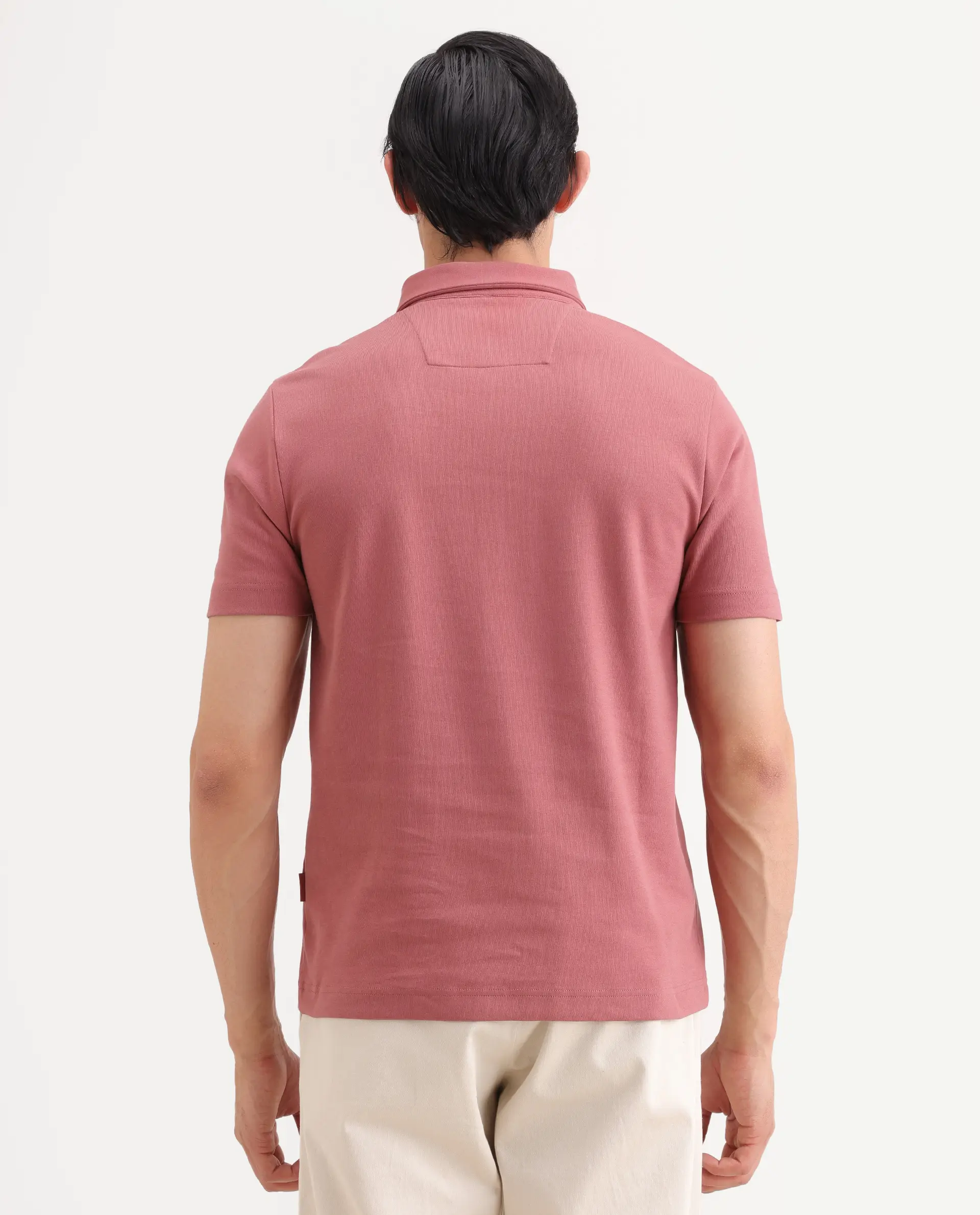 Rare Rabbit Men's Promp Dusky Pink Cotton Blend Fabric Half Sleeve Spread Collar Regular Fit Plain Polo - Image 7